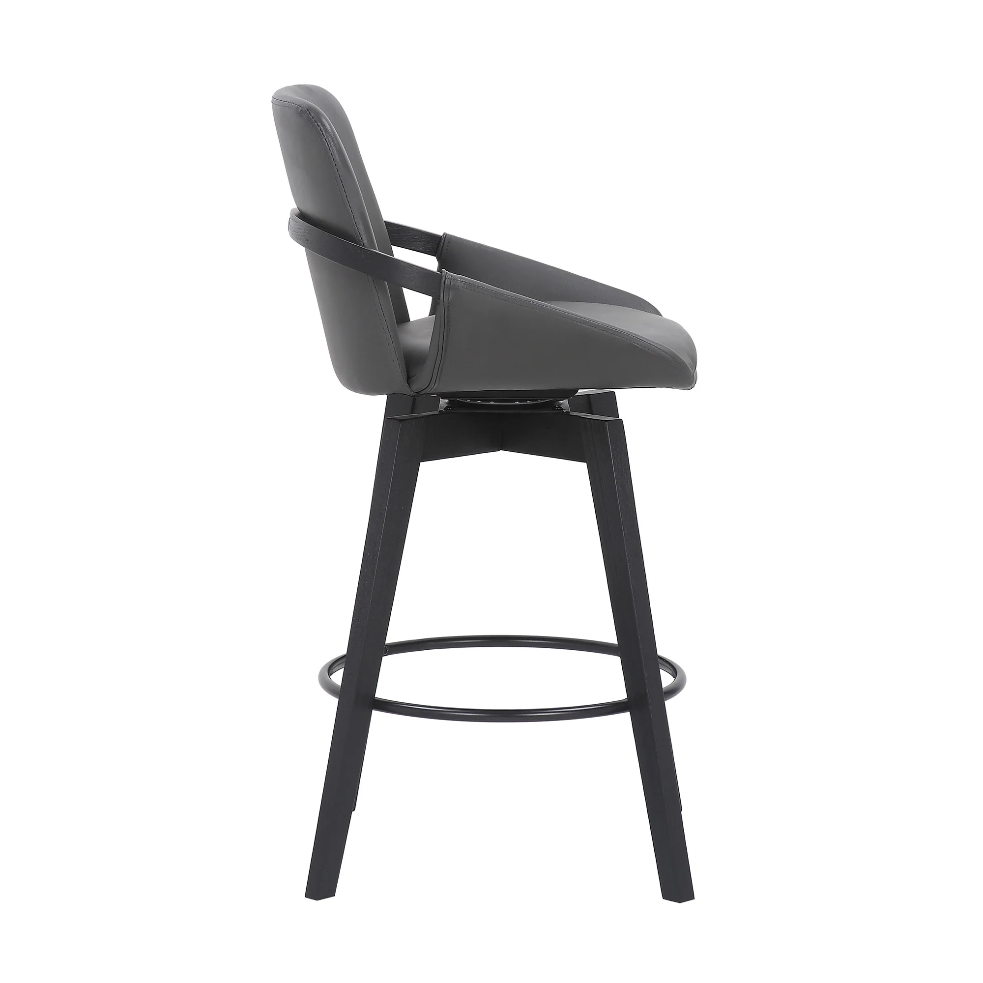 27" Gray and Black Faux Leather Swivel Low Back Bar Height Bar Chair with Footrest By Homeroots - Image 4