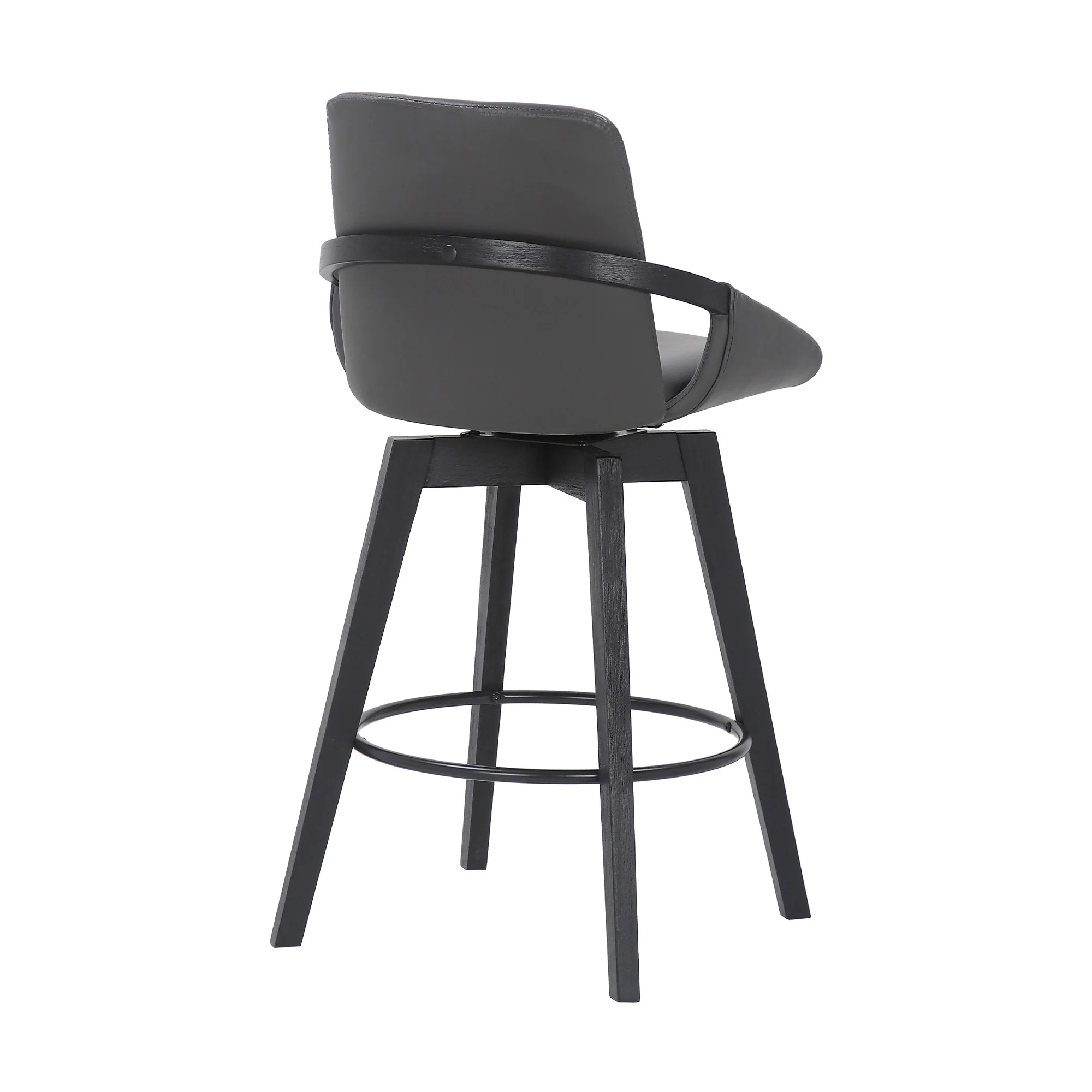 27" Gray and Black Faux Leather Swivel Low Back Bar Height Bar Chair with Footrest By Homeroots - Image 5