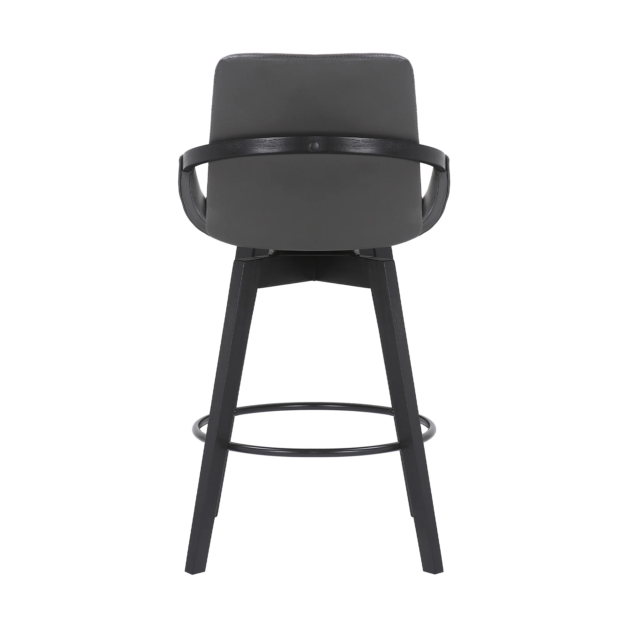 27" Gray and Black Faux Leather Swivel Low Back Bar Height Bar Chair with Footrest By Homeroots - Image 6