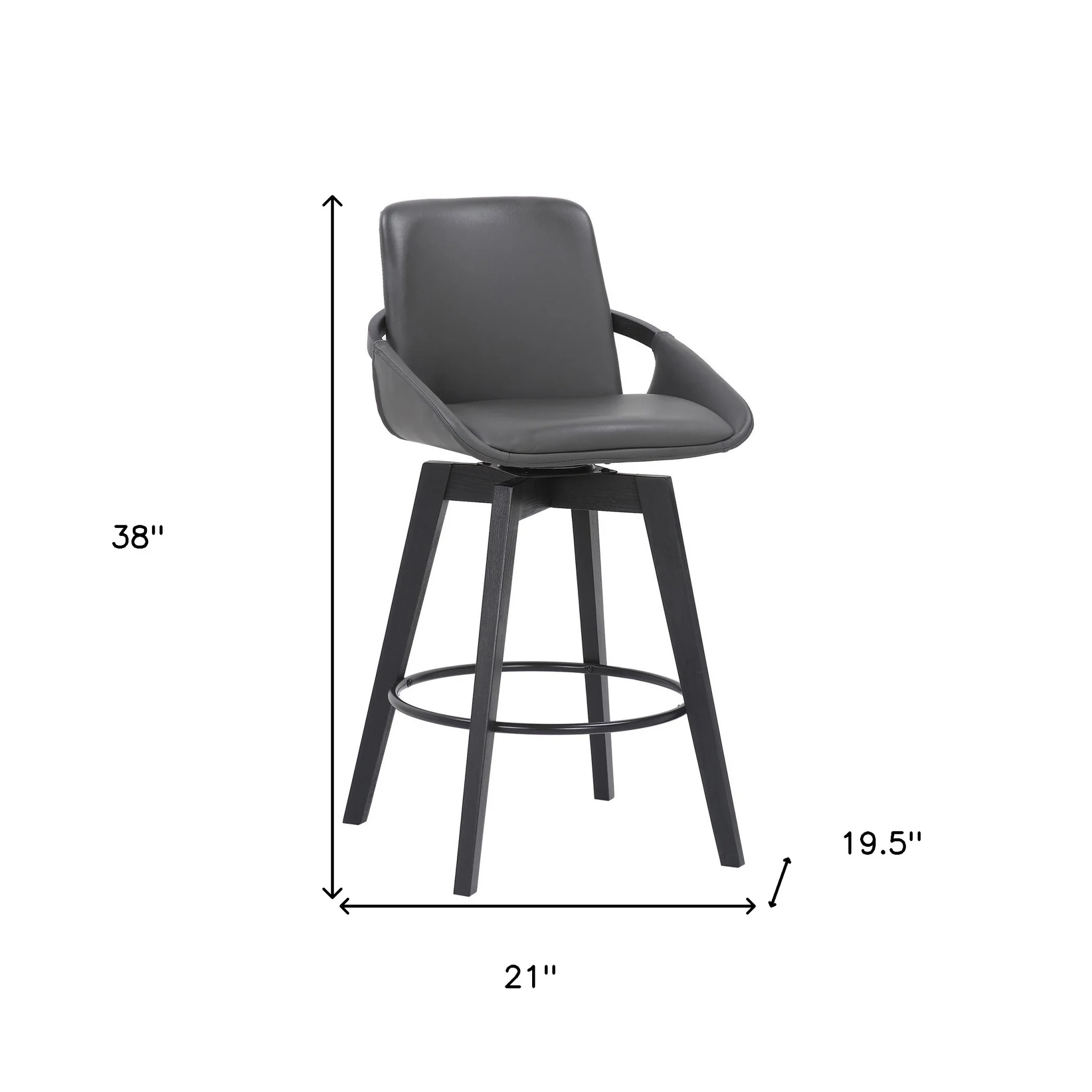 27" Gray and Black Faux Leather Swivel Low Back Bar Height Bar Chair with Footrest By Homeroots - Image 7