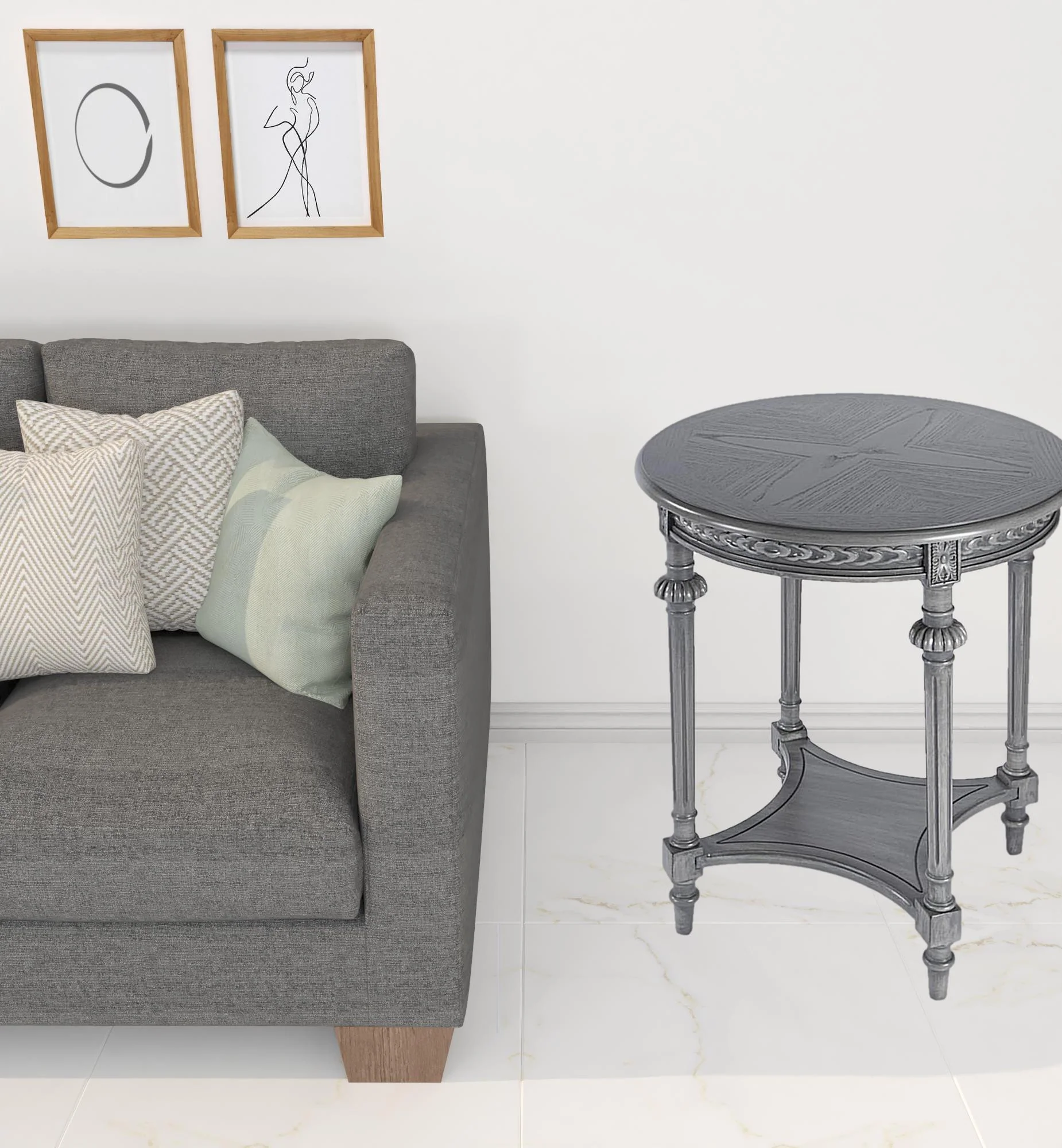 27" Gray Classic Round End Table With Shelf By Homeroots - Image 6