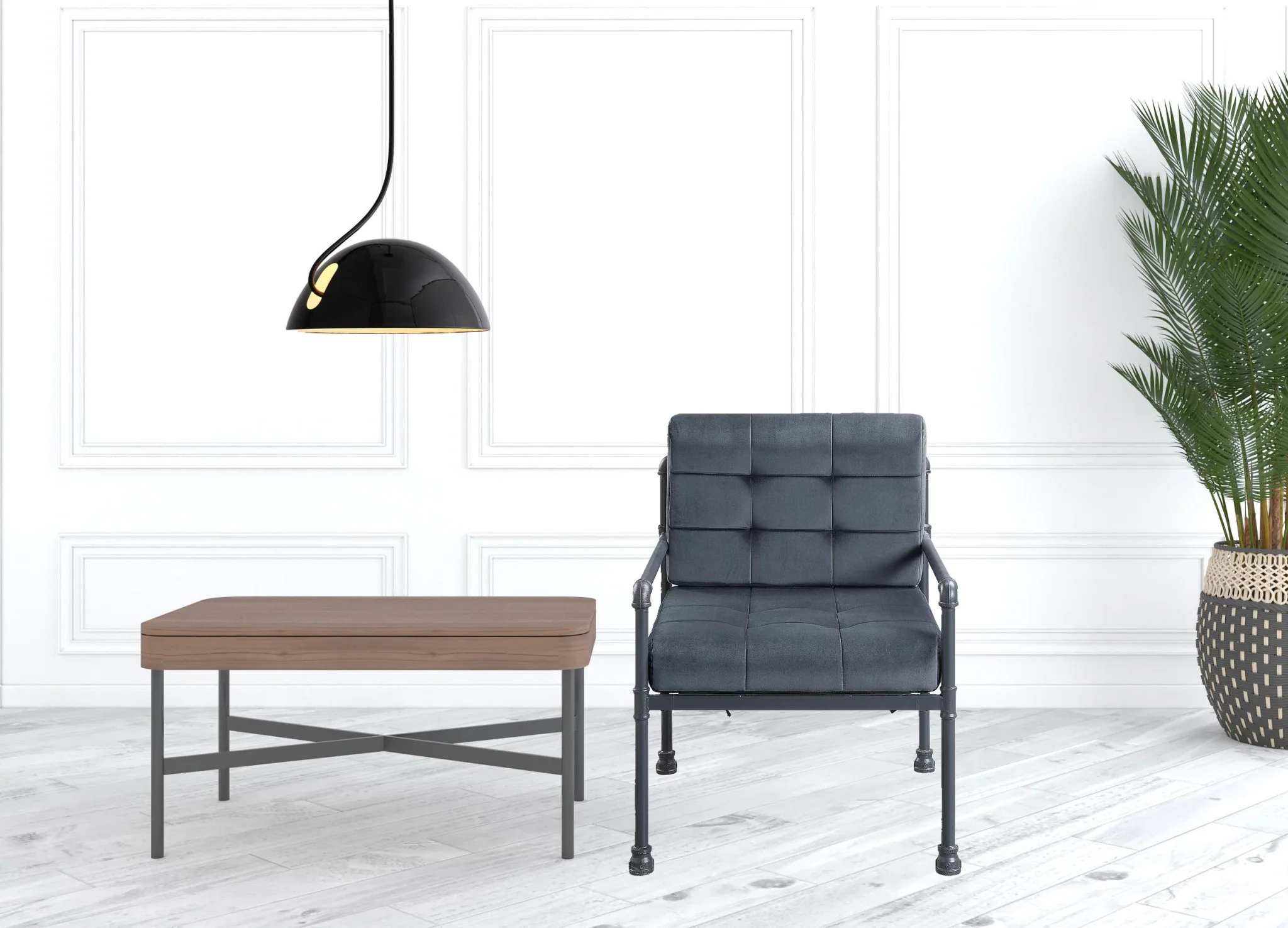 27" Gray Velvet And Steel Arm Chair By Homeroots - Image 2
