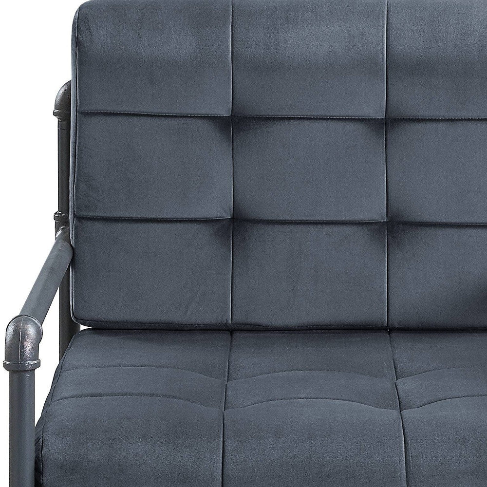 27" Gray Velvet And Steel Arm Chair By Homeroots - Image 3