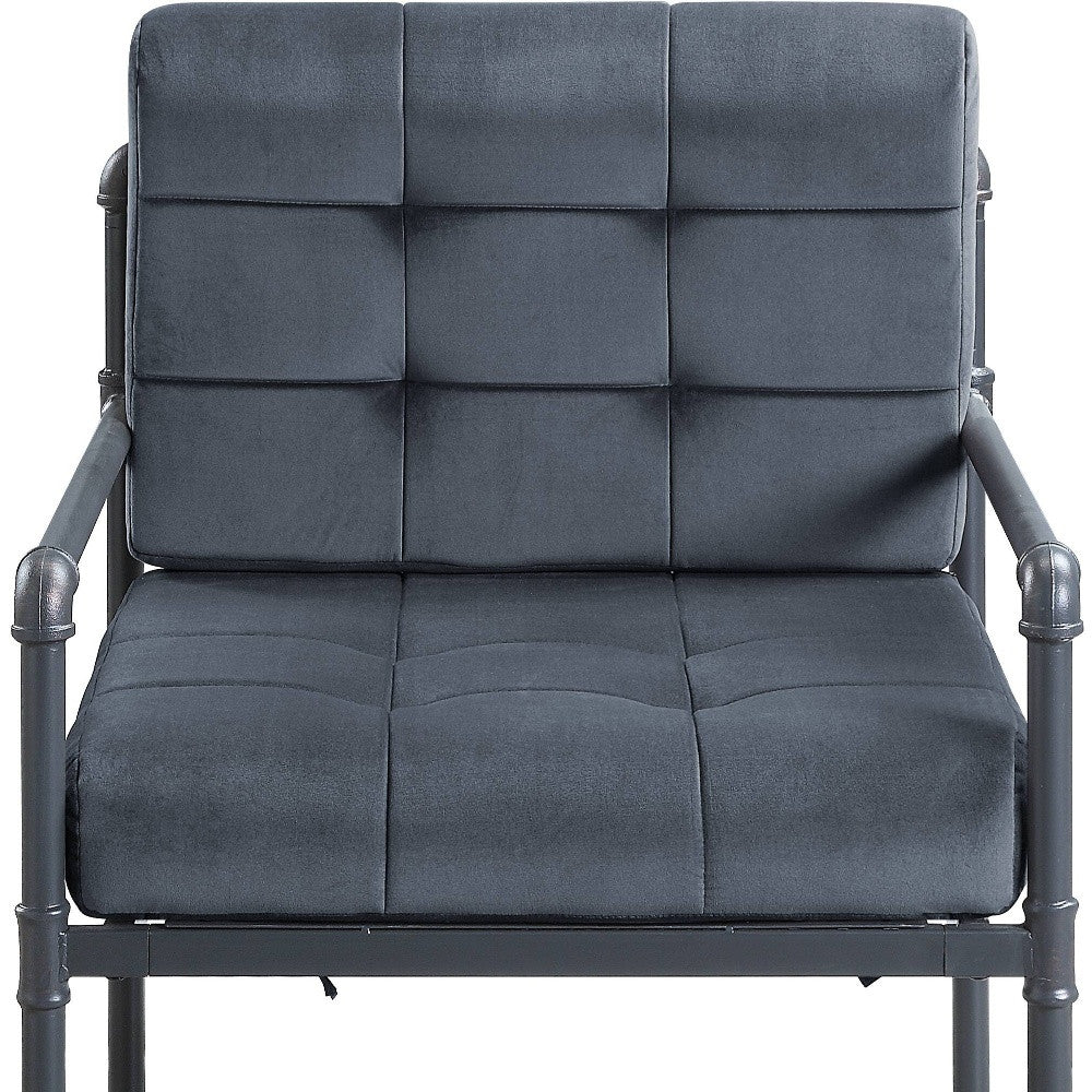 27" Gray Velvet And Steel Arm Chair By Homeroots - Image 4
