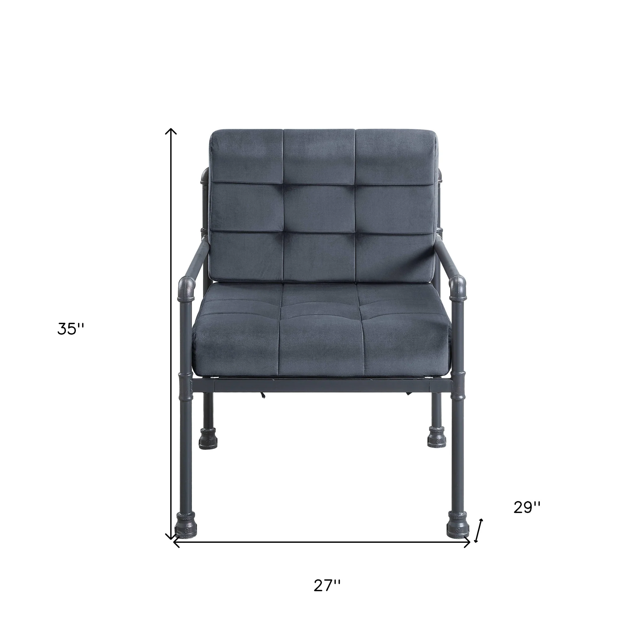 27" Gray Velvet And Steel Arm Chair By Homeroots - Image 5