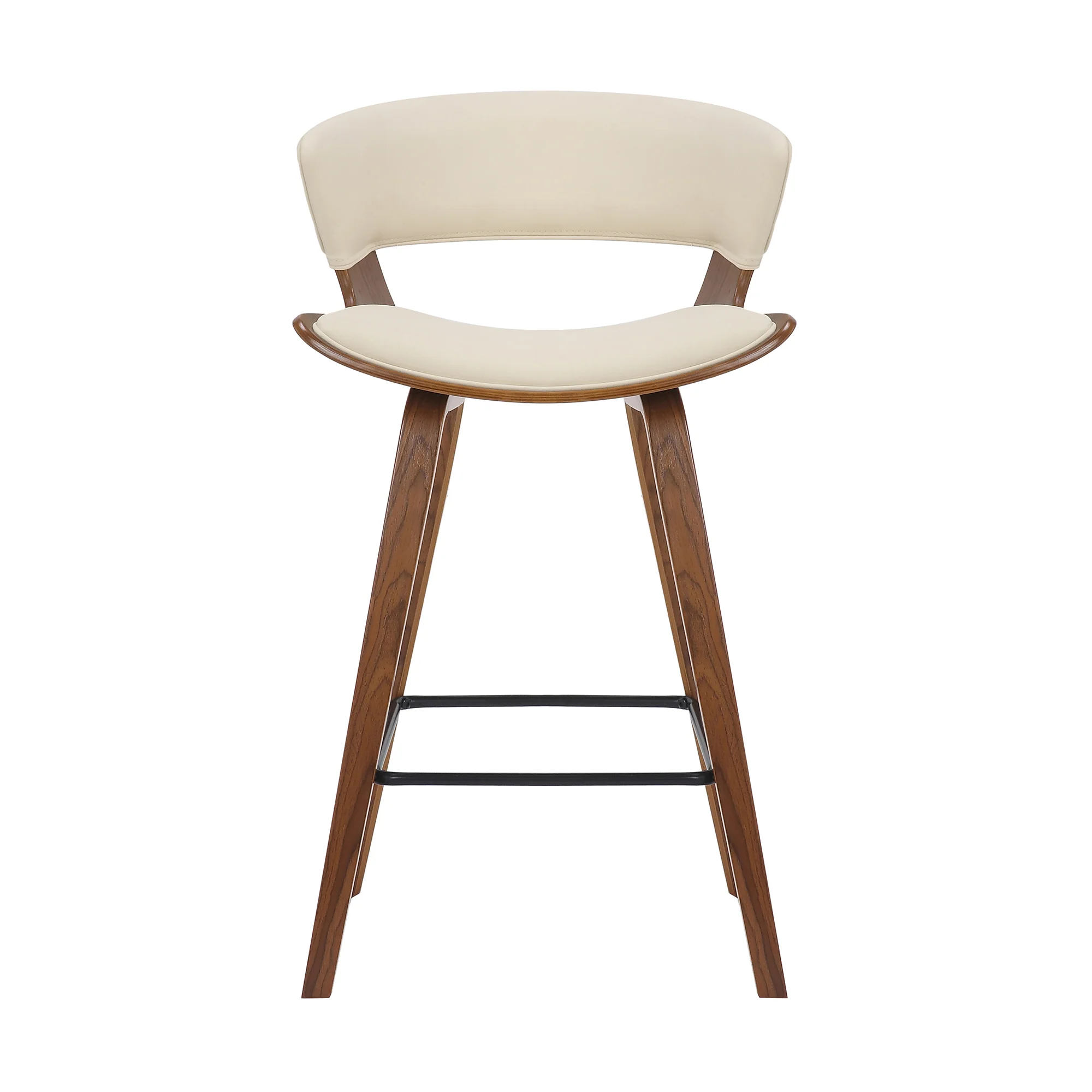 27 Inches Saddle Seat Leatherette Counter Stool Cream And Brown By Benzara - Image 2