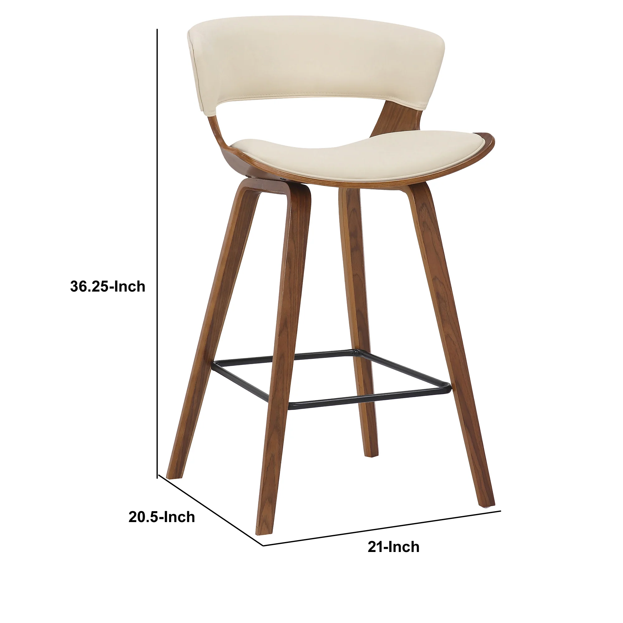 27 Inches Saddle Seat Leatherette Counter Stool Cream And Brown By Benzara - Image 5