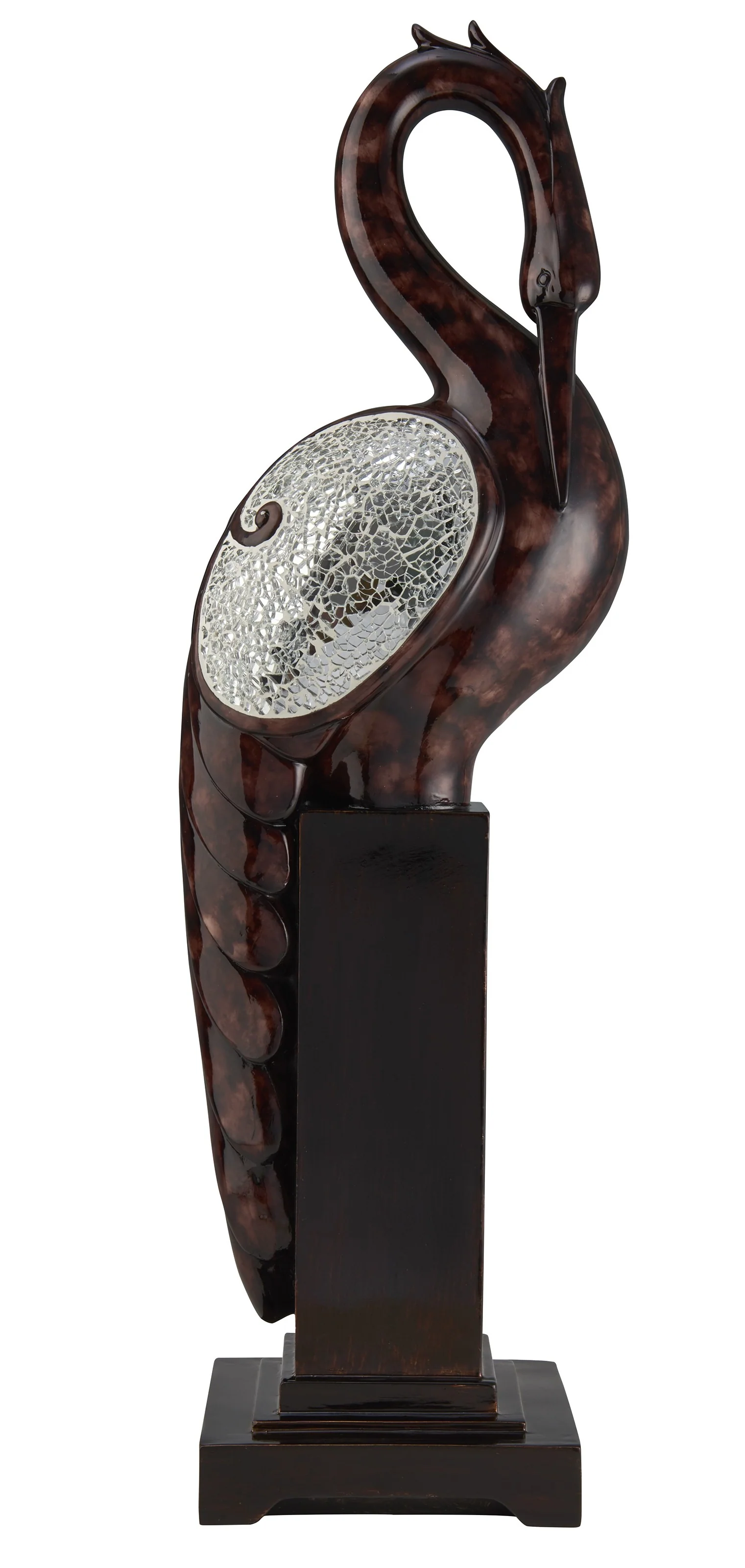 27" Marbleized Cherry Brown Polyresin Crane Figurine Sculpture By Homeroots - Image 2