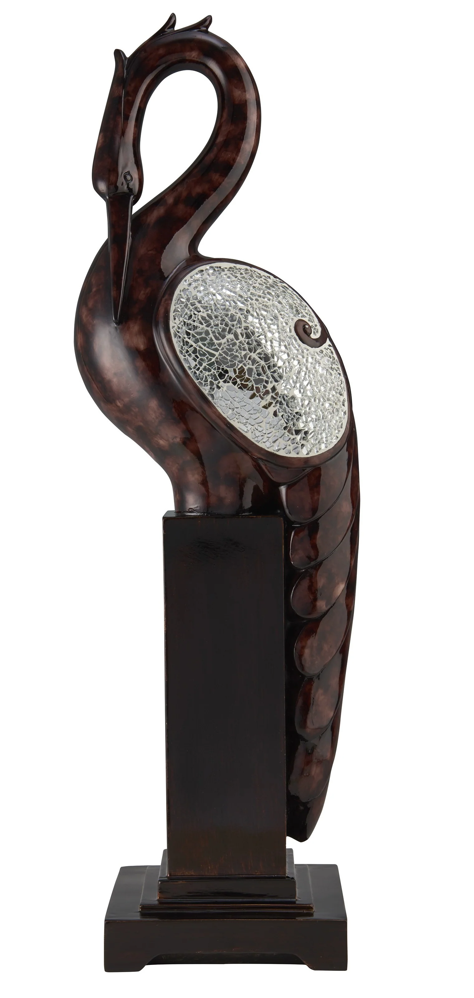 27" Marbleized Cherry Brown Polyresin Crane Figurine Sculpture By Homeroots - Image 3