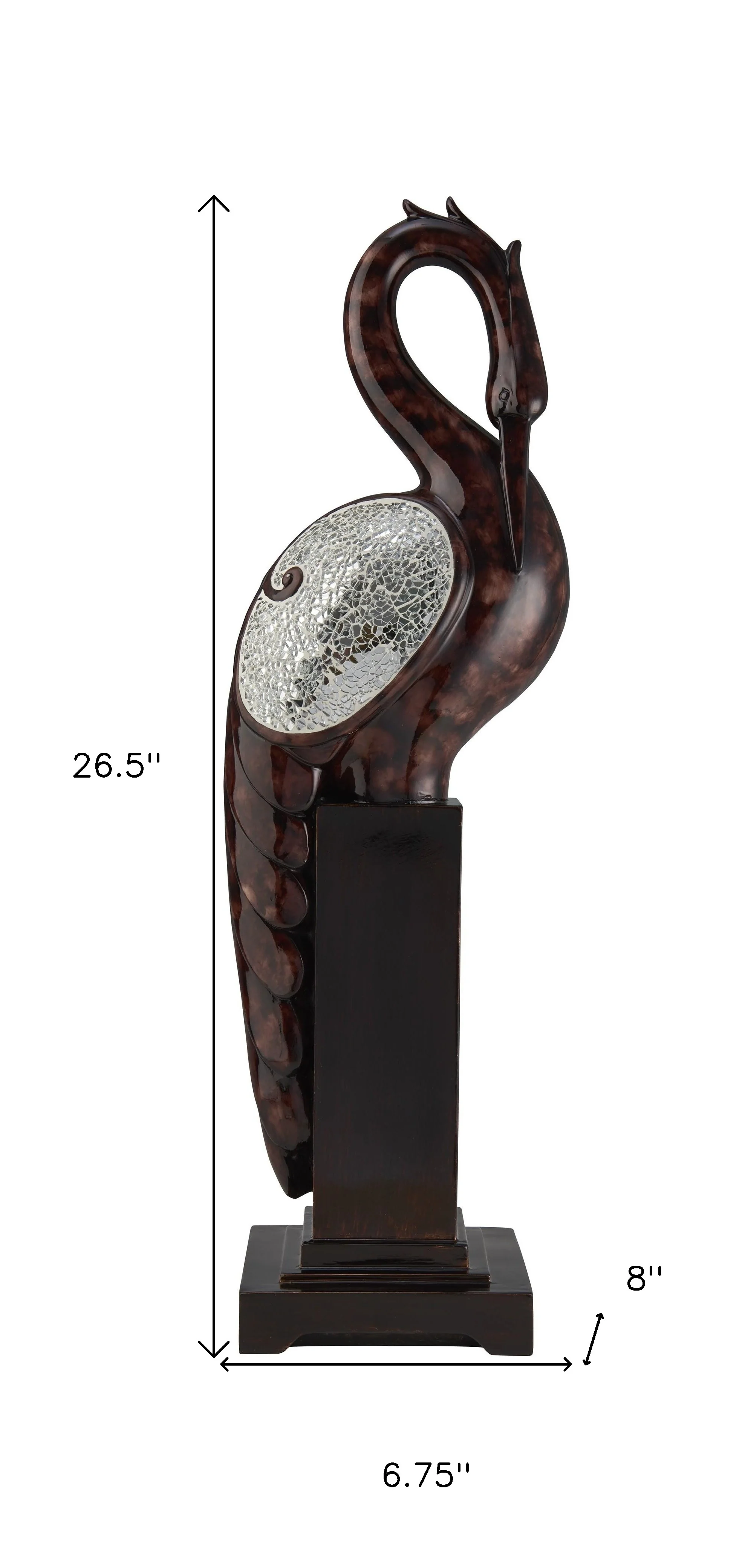 27" Marbleized Cherry Brown Polyresin Crane Figurine Sculpture By Homeroots - Image 6