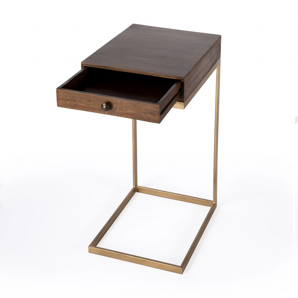 27" Natural Brown Solid And Manufactured Wood Square End Table With Drawer By Homeroots - Image 2