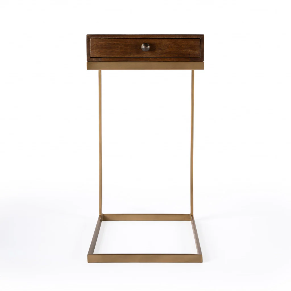 27" Natural Brown Solid And Manufactured Wood Square End Table With Drawer By Homeroots - Image 3