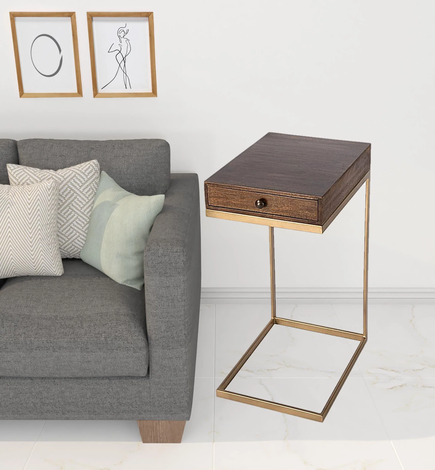 27" Natural Brown Solid And Manufactured Wood Square End Table With Drawer By Homeroots - Image 6