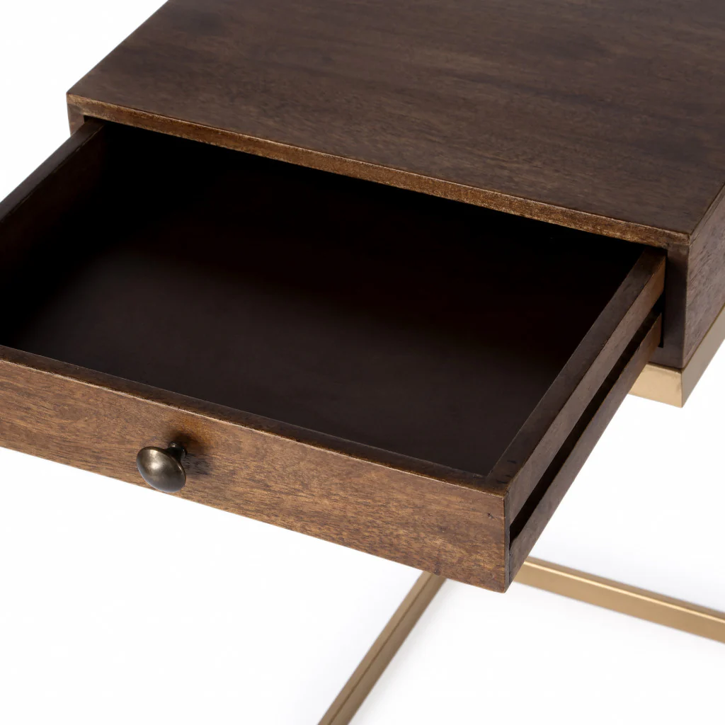 27" Natural Brown Solid And Manufactured Wood Square End Table With Drawer By Homeroots - Image 7