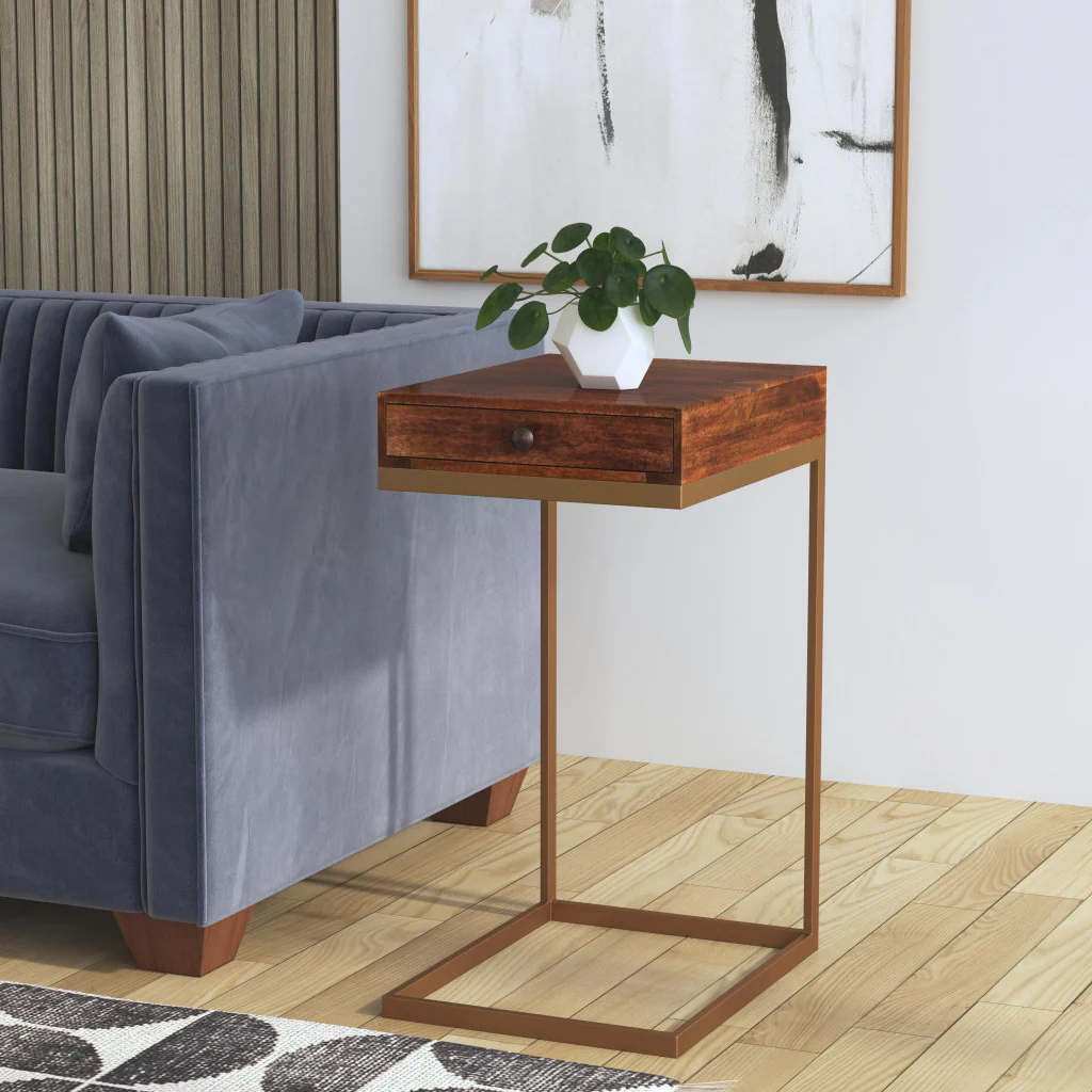27" Natural Brown Solid And Manufactured Wood Square End Table With Drawer By Homeroots - Image 8