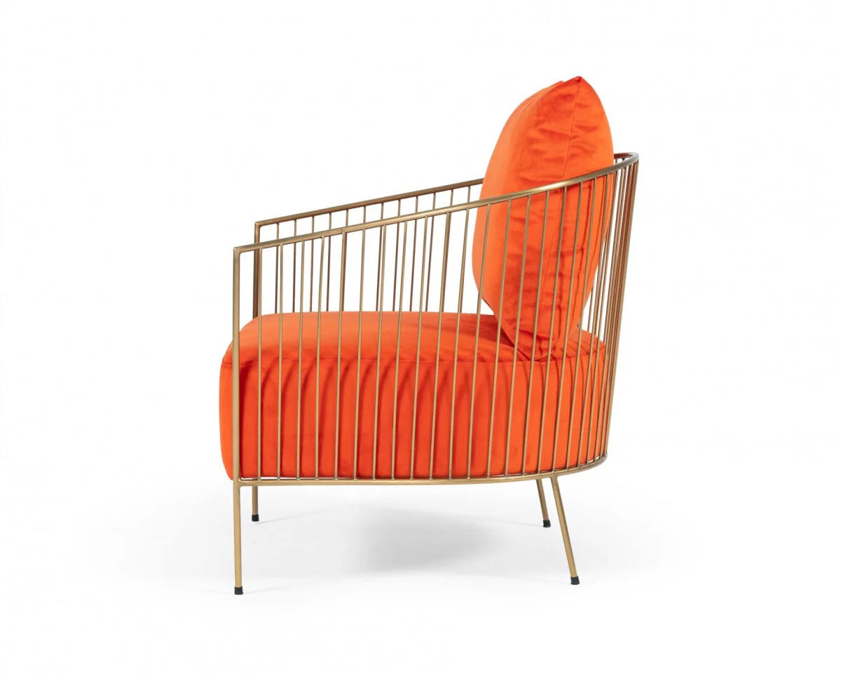 27" Orange Velvet And Gold Solid Color Arm Chair By Homeroots - Image 2
