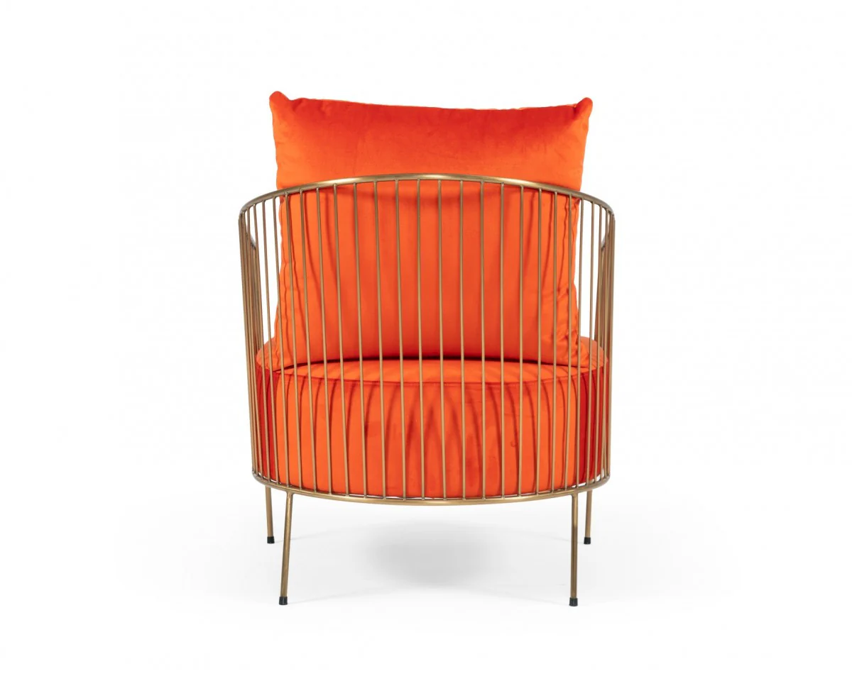 27" Orange Velvet And Gold Solid Color Arm Chair By Homeroots - Image 3