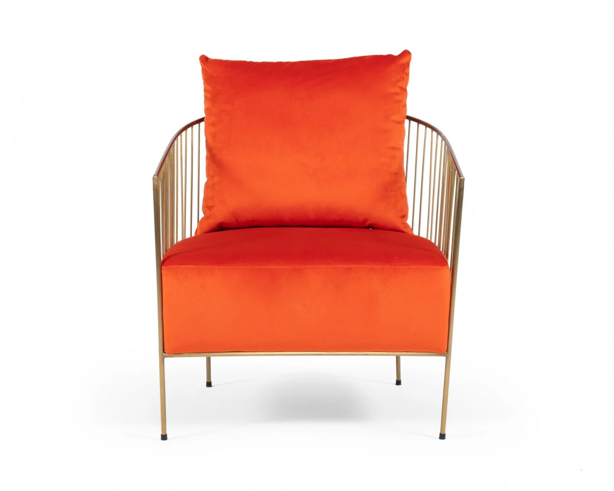 27" Orange Velvet And Gold Solid Color Arm Chair By Homeroots - Image 4
