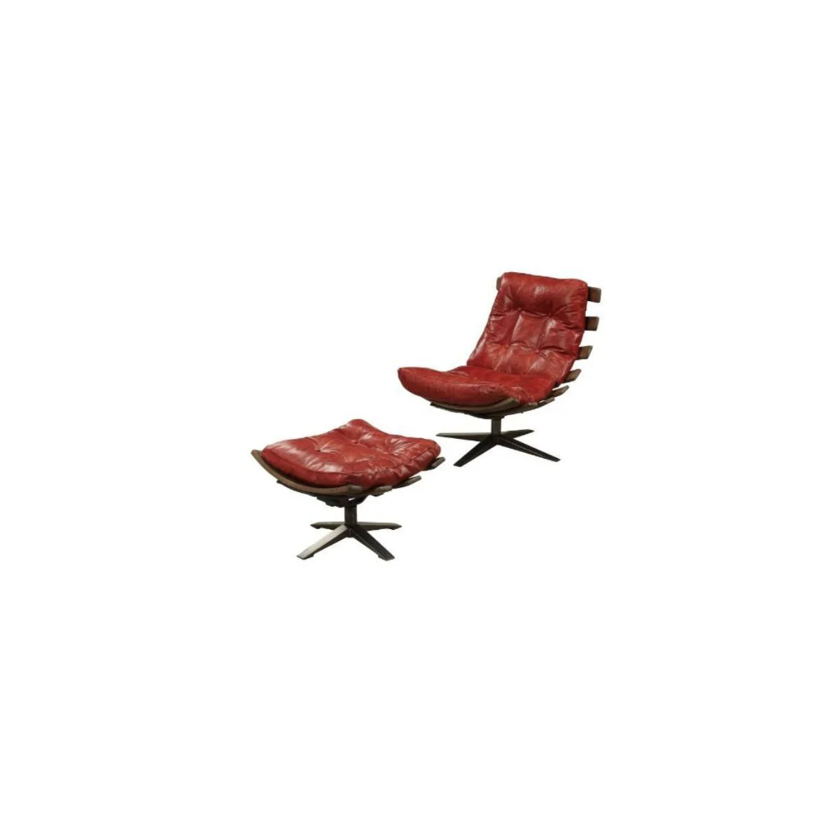 27" Red And Brown Top Grain Leather Tufted Swivel Lounge Chair With Ottoman By Homeroots - Image 4