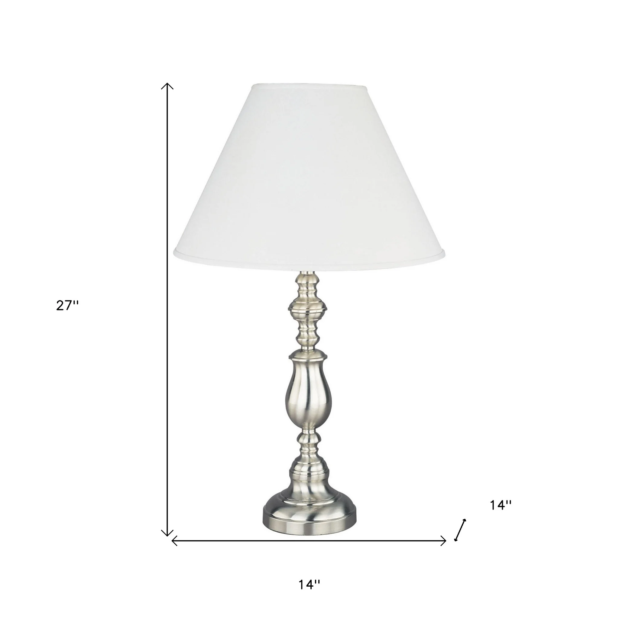 27" Silver Metal Table Lamp With White Classic Empire Shade By Homeroots - Image 6