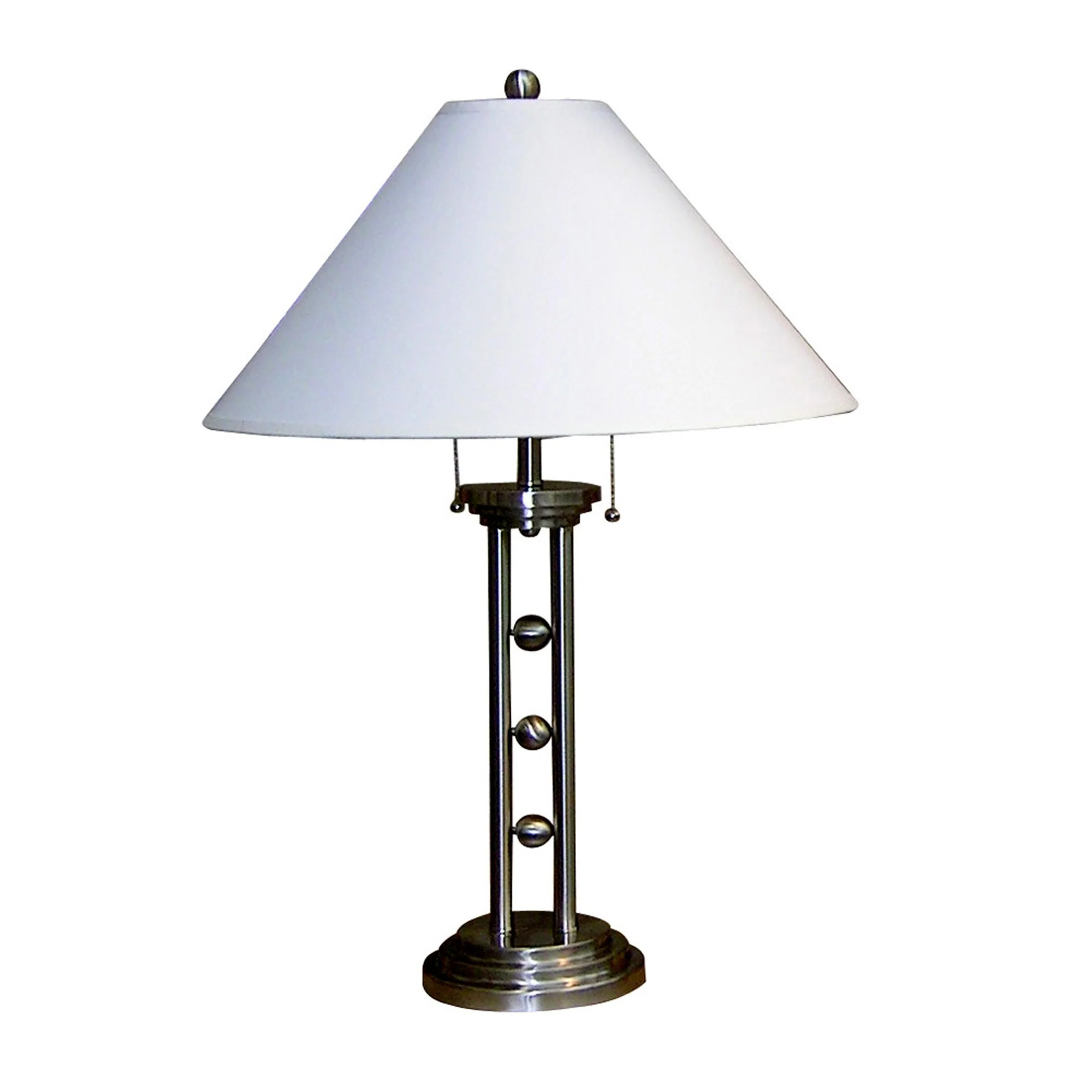 27" Silver Metal Two Light Table Lamp With White Classic Empire Shade By Homeroots - Image 2