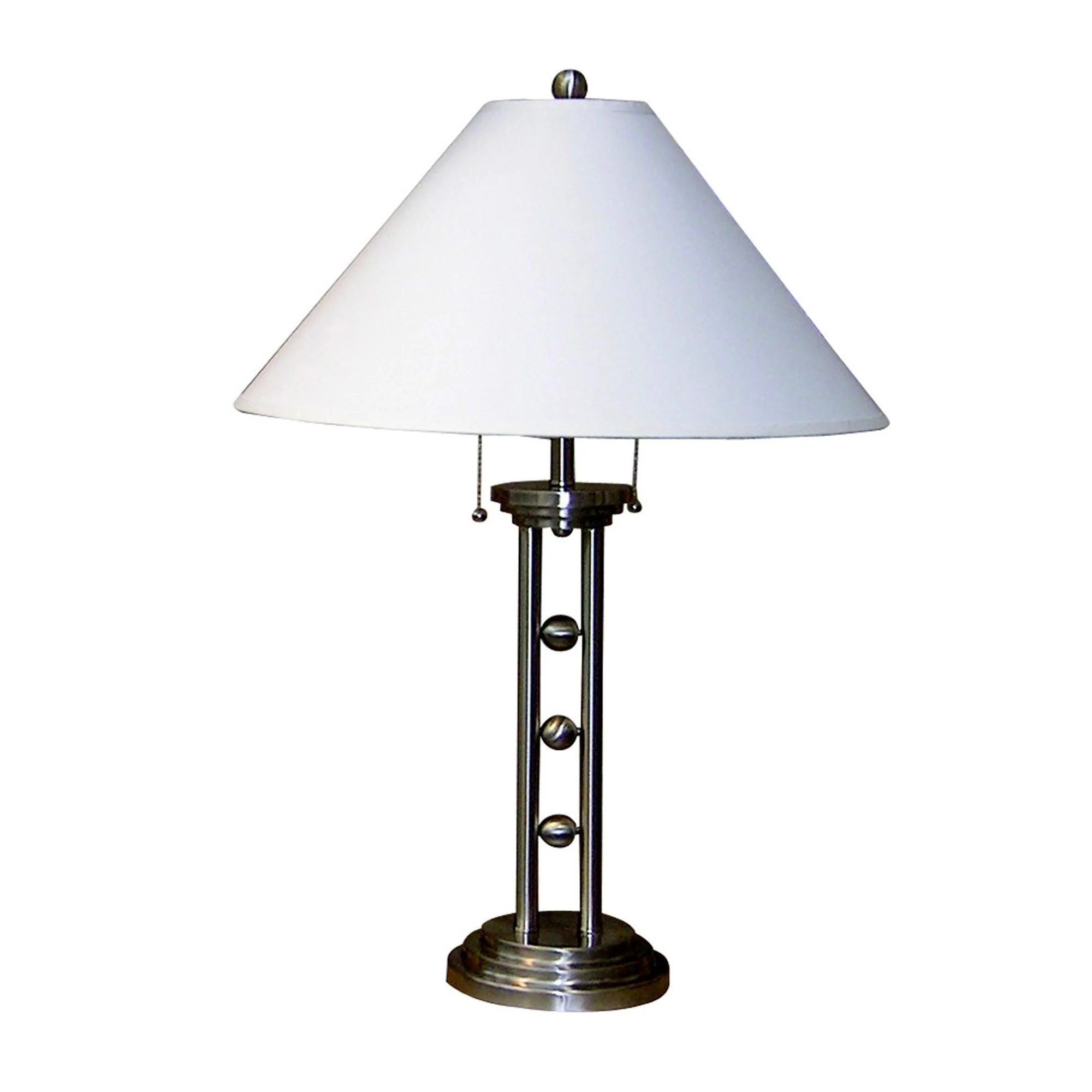 27" Silver Metal Two Light Table Lamp With White Classic Empire Shade By Homeroots - Image 3