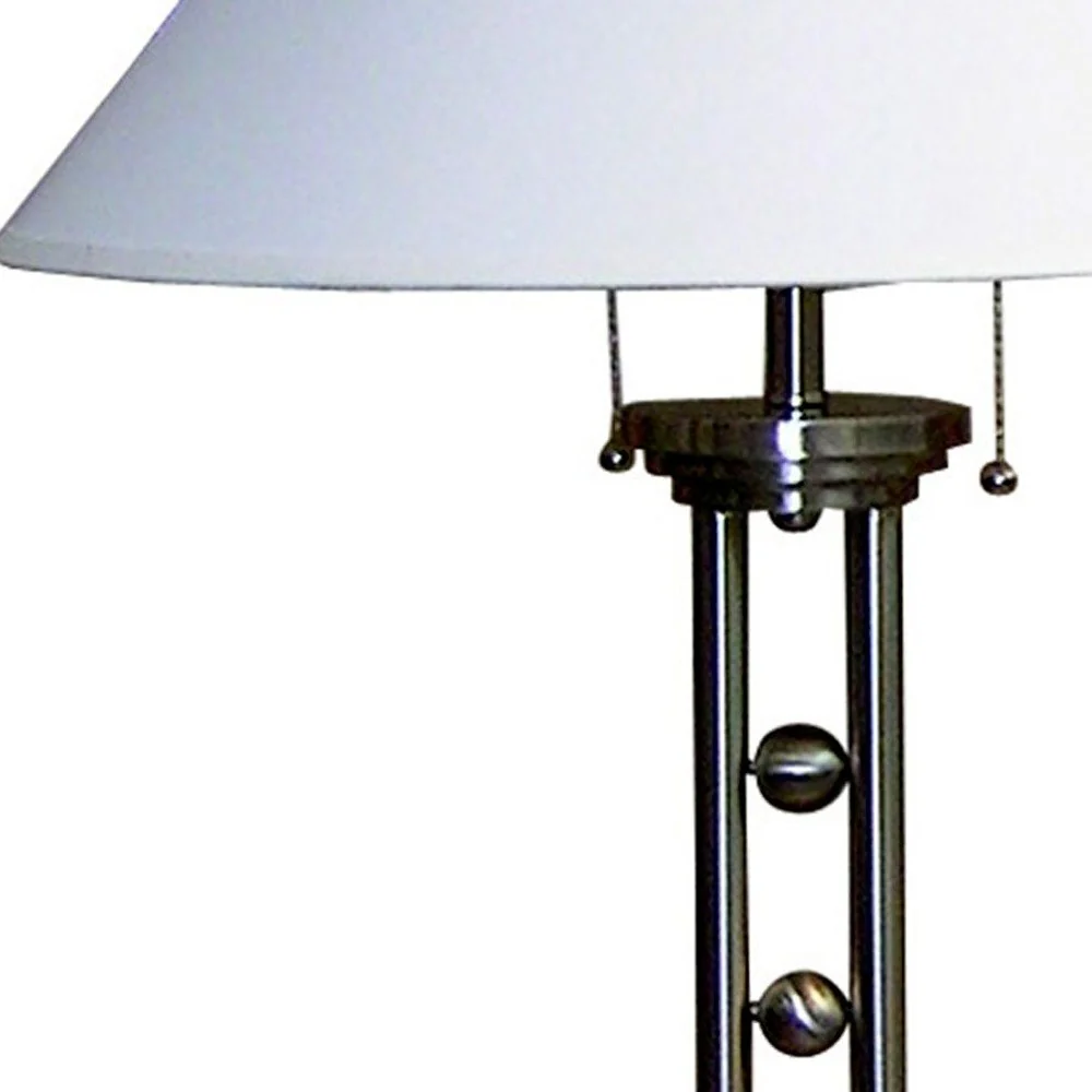 27" Silver Metal Two Light Table Lamp With White Classic Empire Shade By Homeroots - Image 4