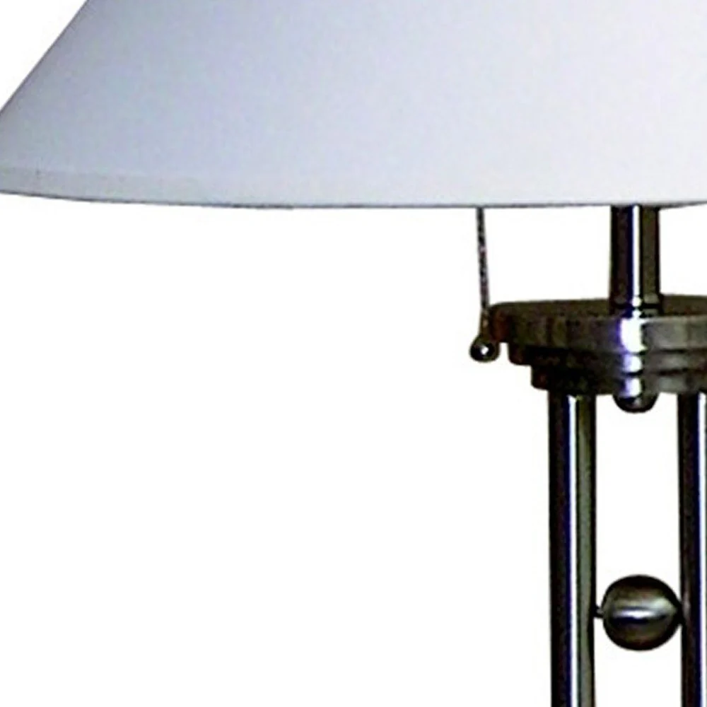 27" Silver Metal Two Light Table Lamp With White Classic Empire Shade By Homeroots - Image 5