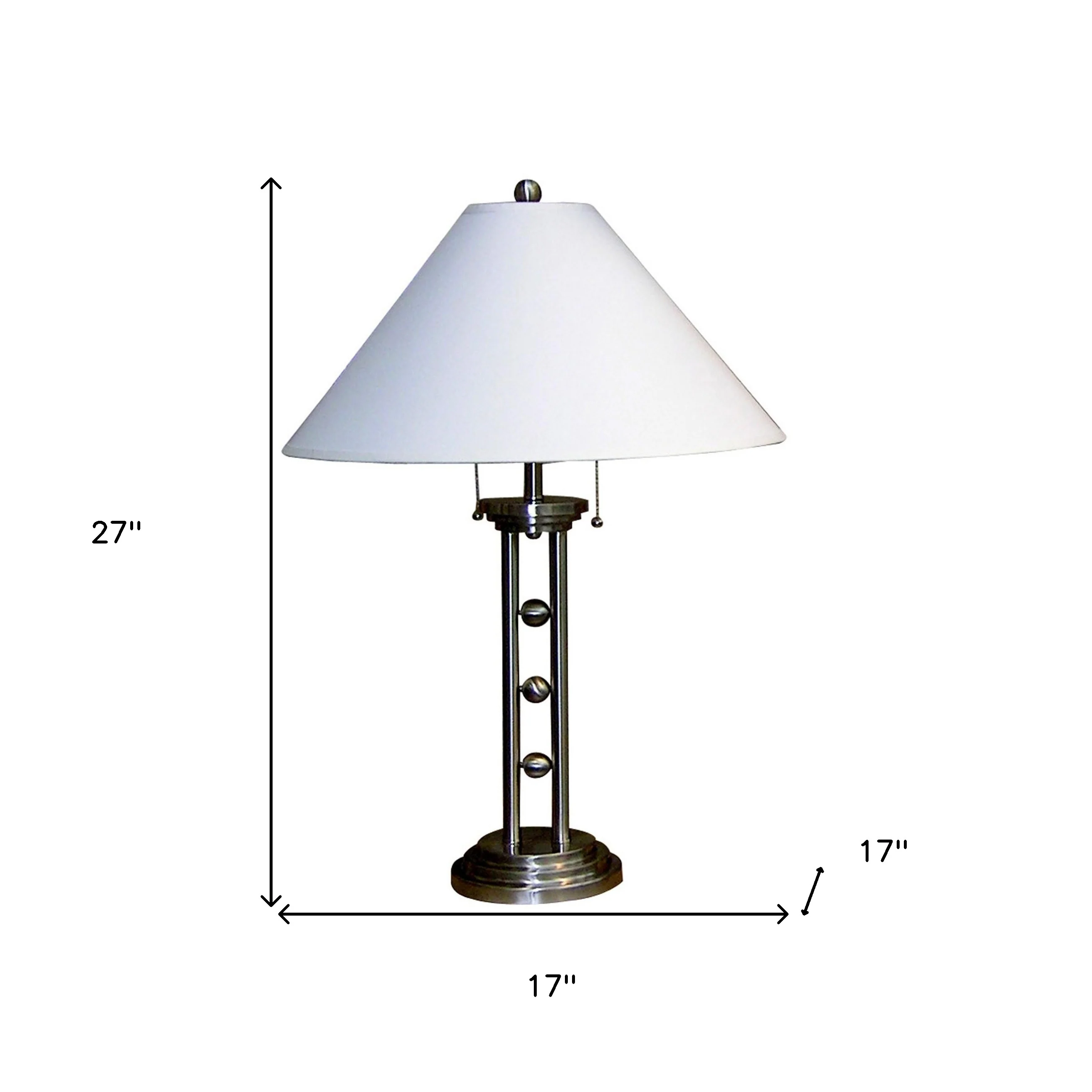 27" Silver Metal Two Light Table Lamp With White Classic Empire Shade By Homeroots - Image 6