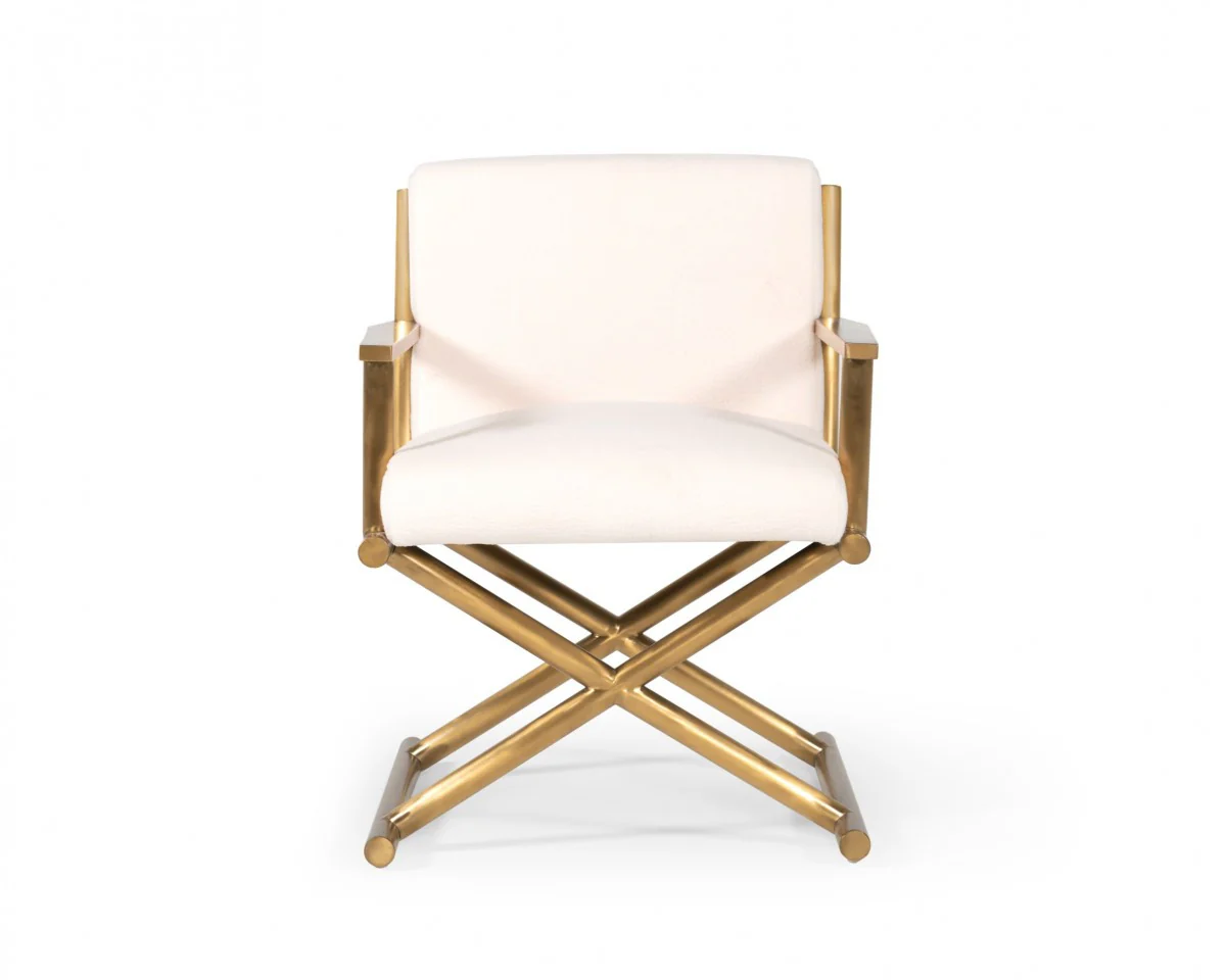 27" White Sherpa And Gold Directors Arm Chair By Homeroots - Image 2
