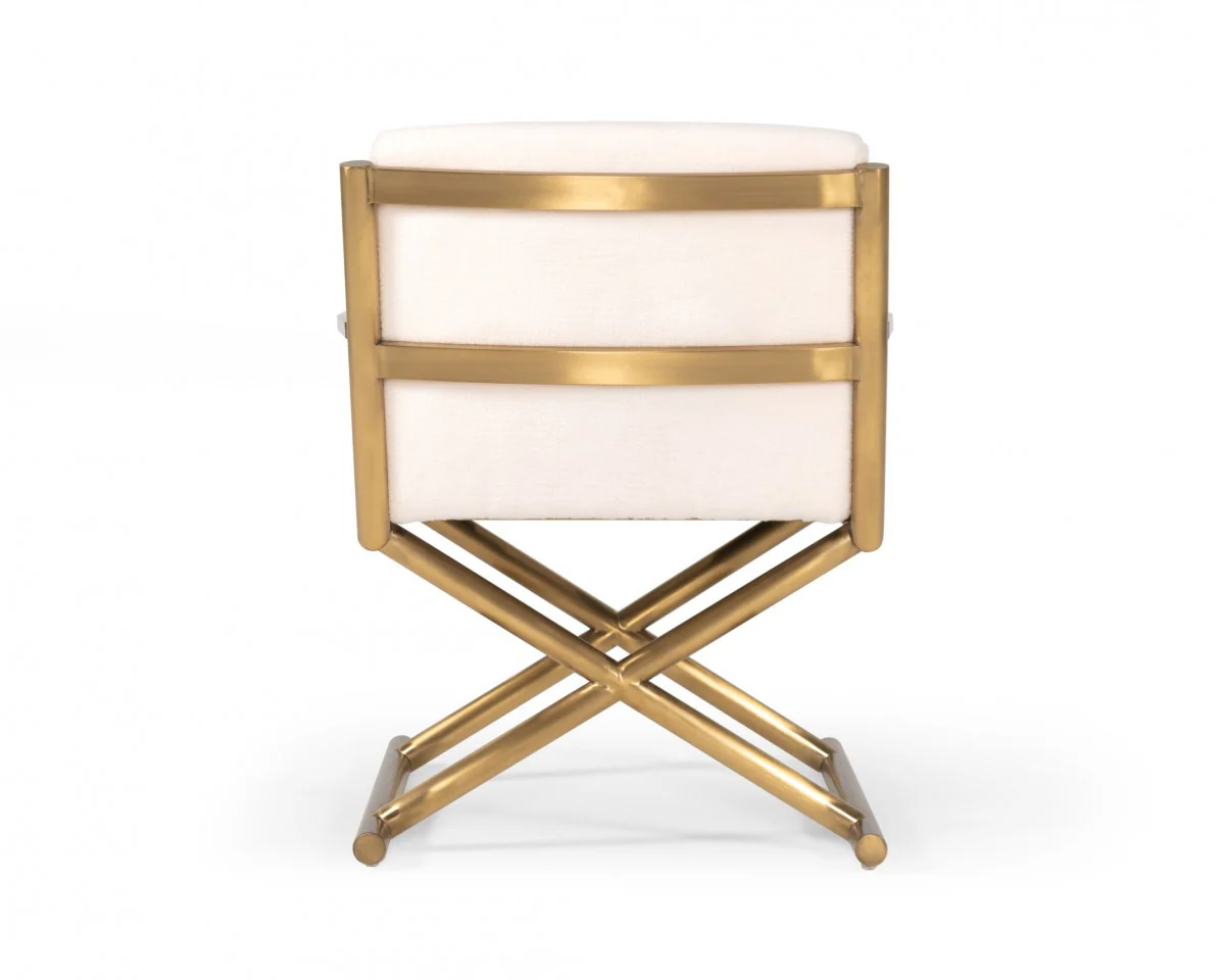 27" White Sherpa And Gold Directors Arm Chair By Homeroots - Image 3