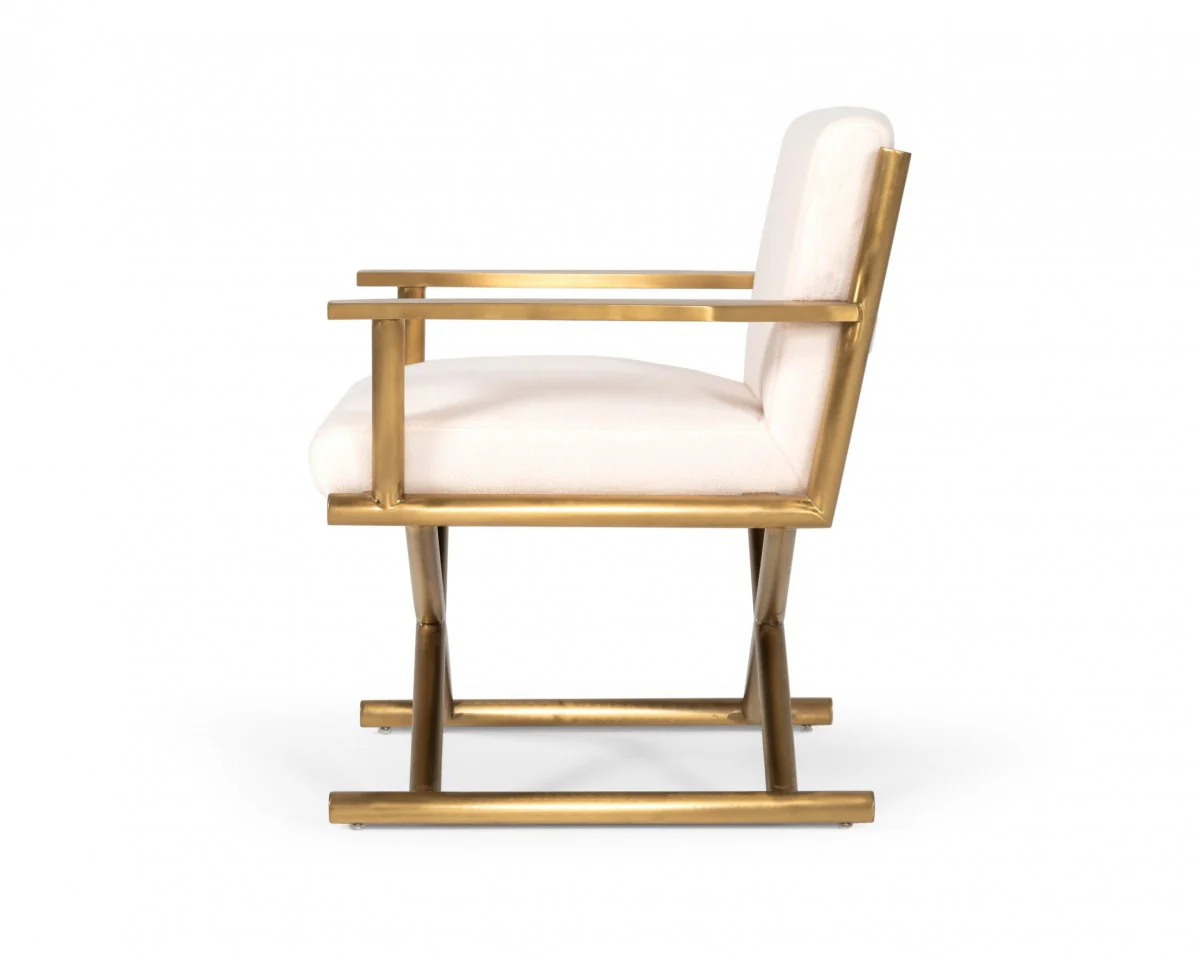 27" White Sherpa And Gold Directors Arm Chair By Homeroots - Image 4