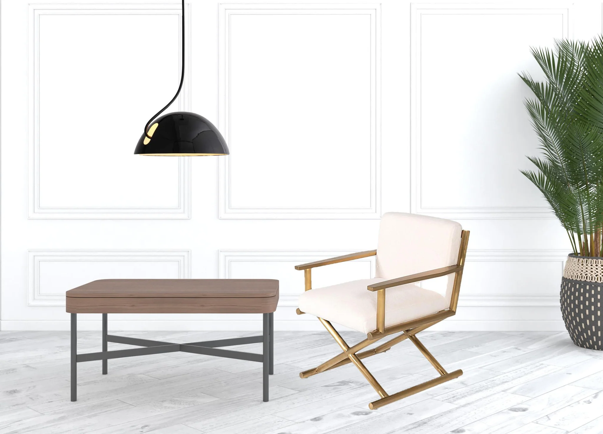 27" White Sherpa And Gold Directors Arm Chair By Homeroots - Image 5