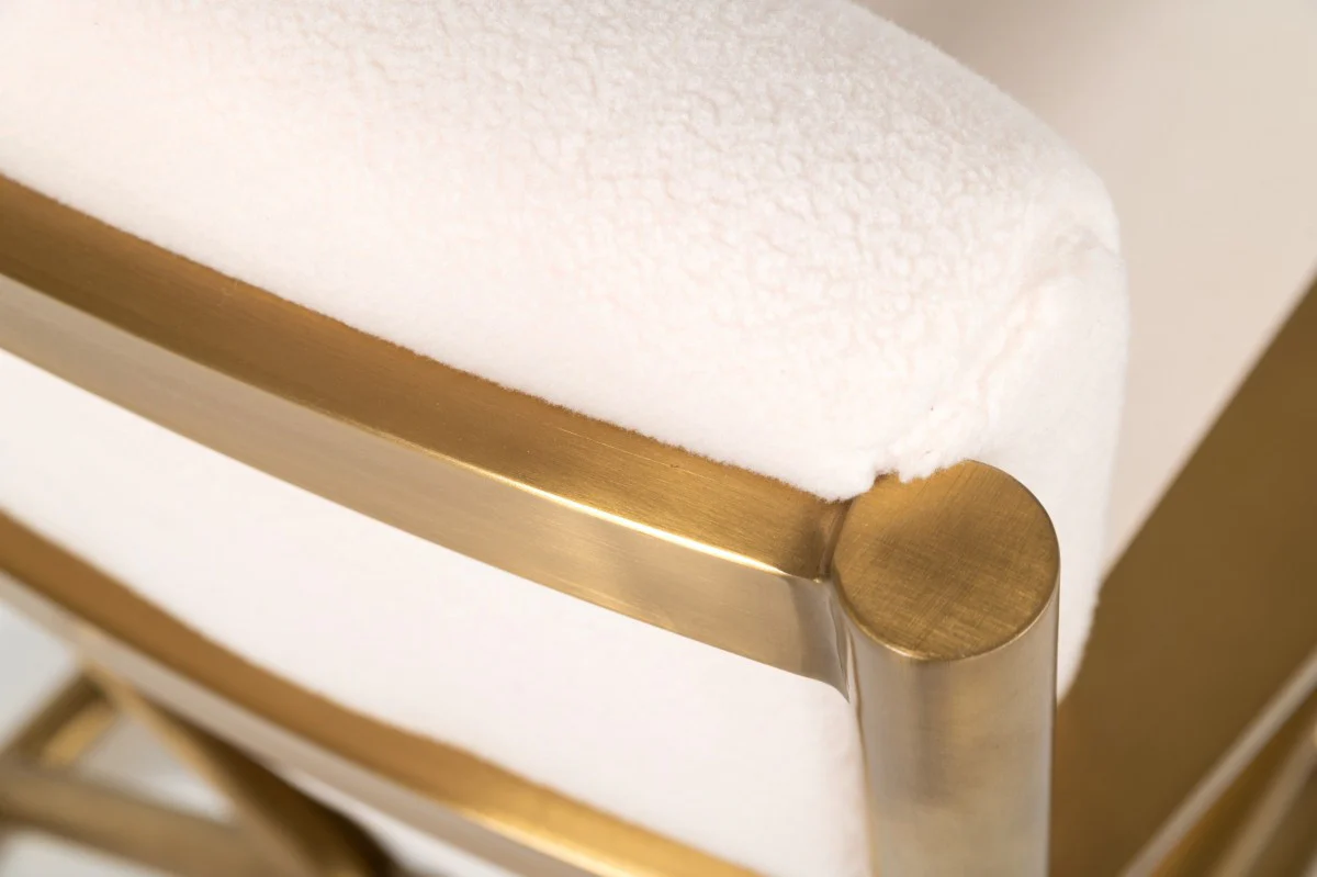 27" White Sherpa And Gold Directors Arm Chair By Homeroots - Image 6
