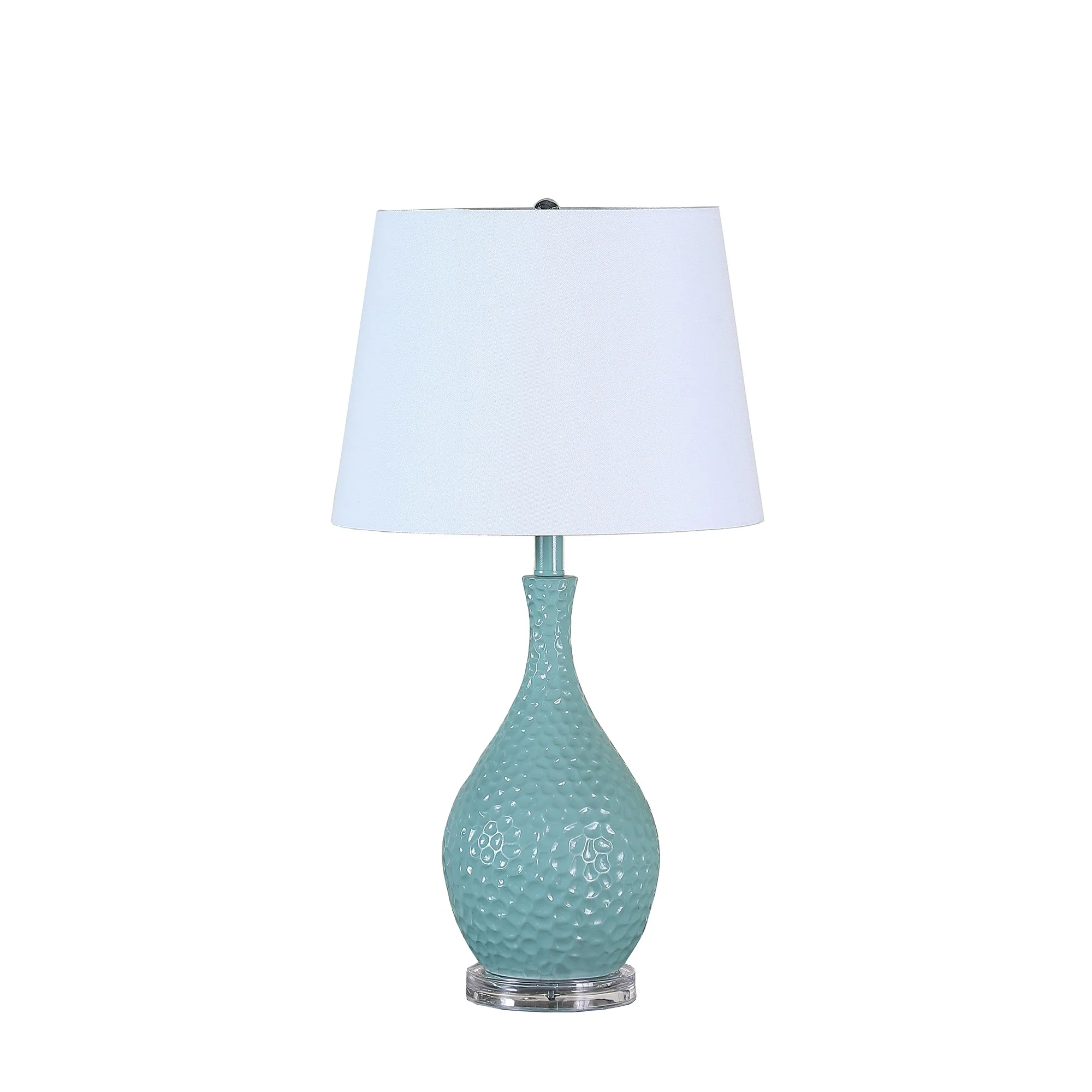 28" Aqua Hammered Urn Table Lamp With White Tapered Drum Shade By Homeroots - Image 3