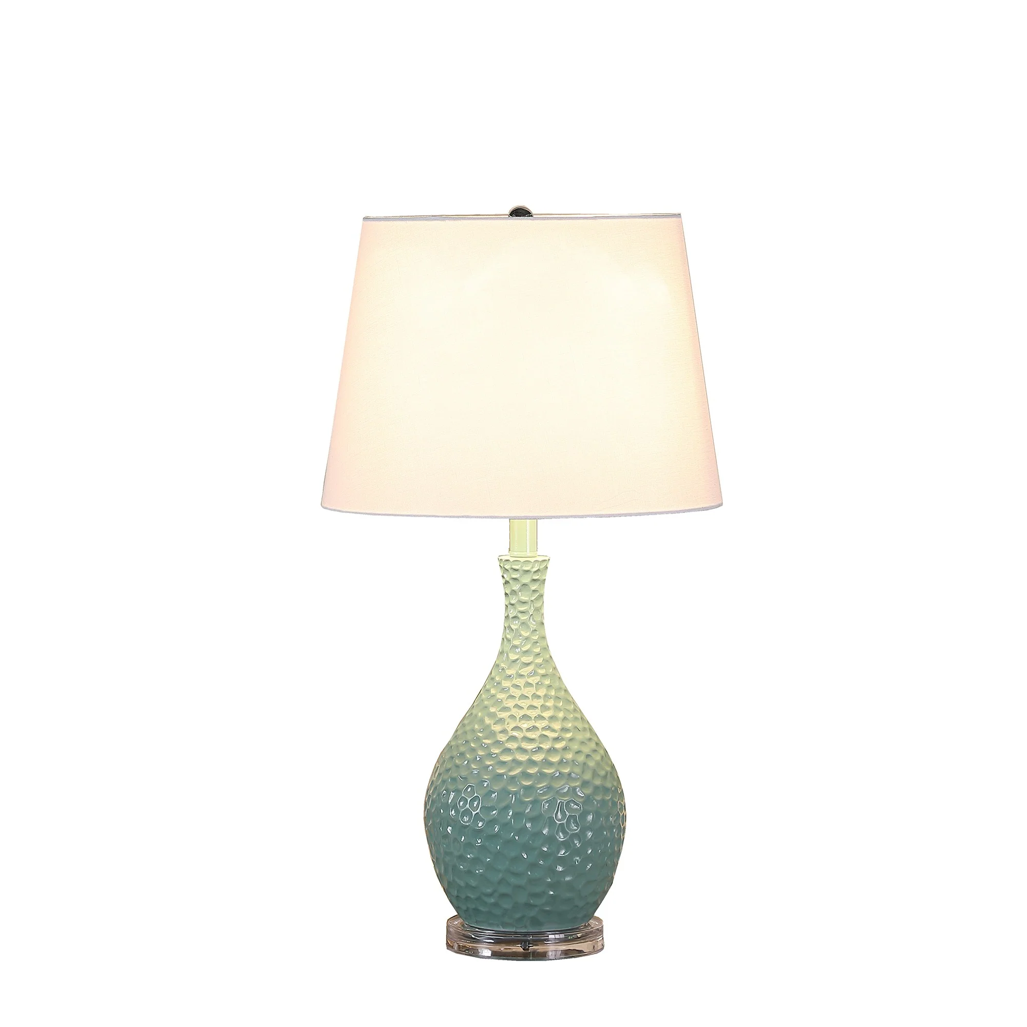 28" Aqua Hammered Urn Table Lamp With White Tapered Drum Shade By Homeroots - Image 4