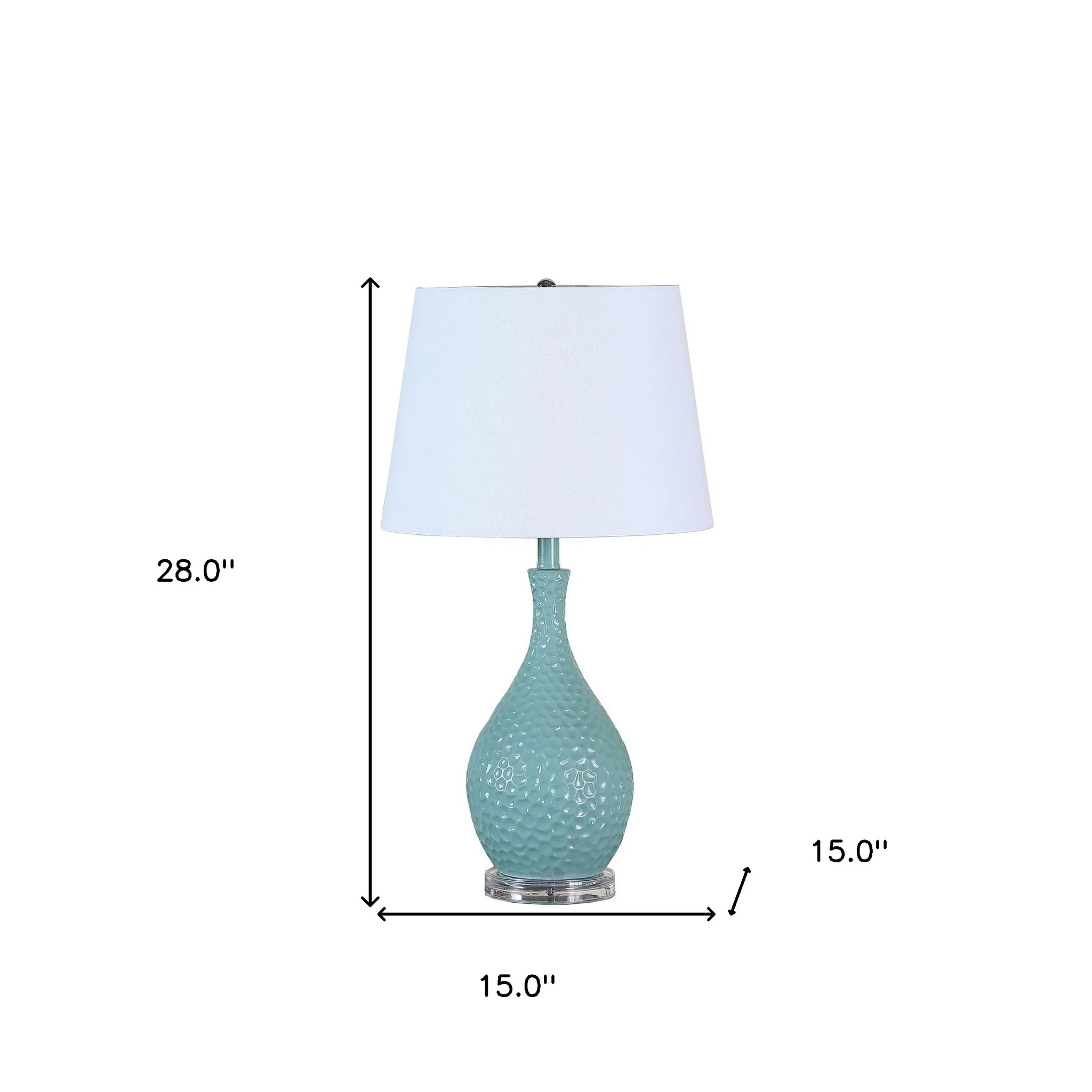 28" Aqua Hammered Urn Table Lamp With White Tapered Drum Shade By Homeroots - Image 5