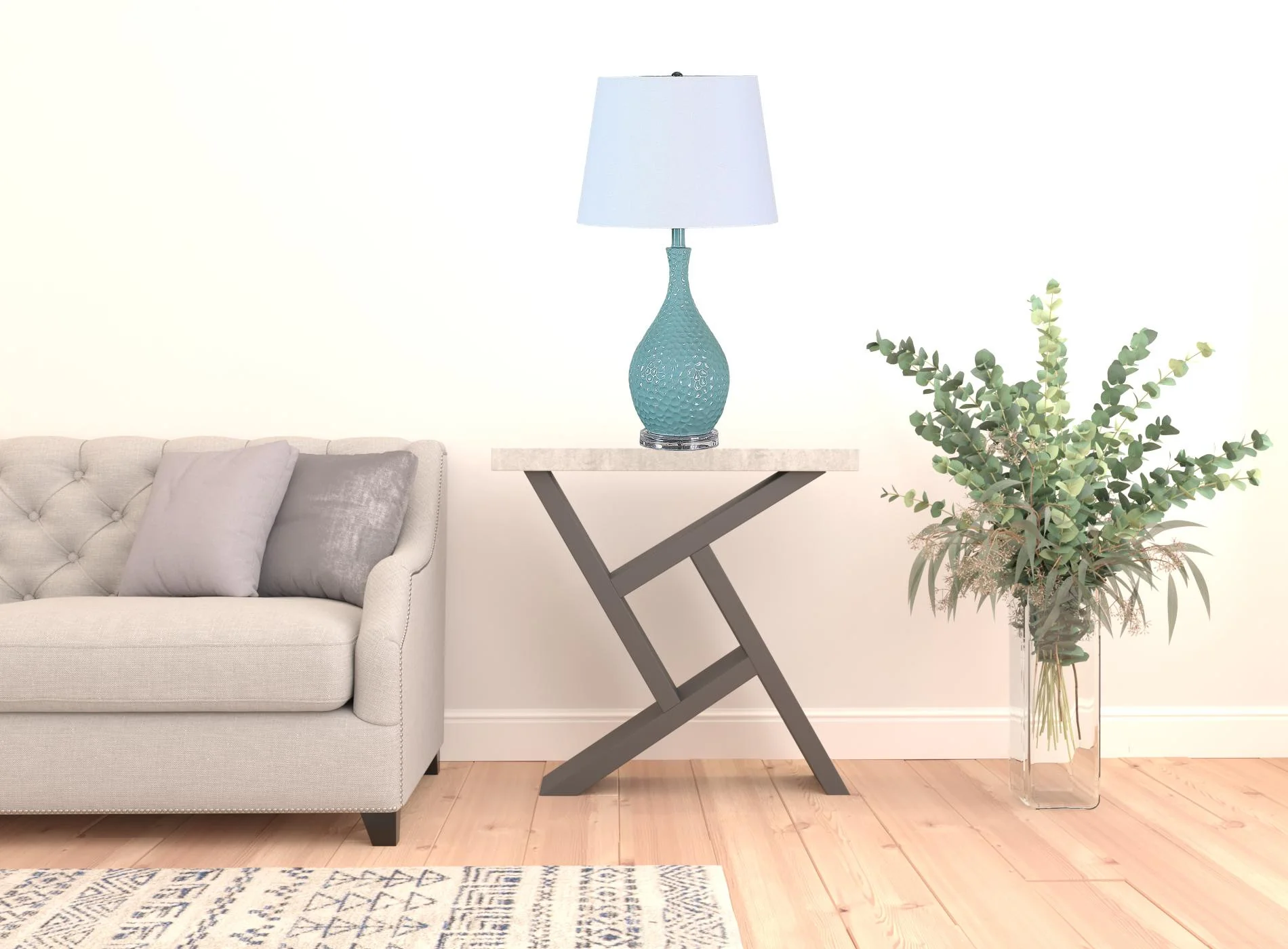 28" Aqua Hammered Urn Table Lamp With White Tapered Drum Shade By Homeroots - Image 6