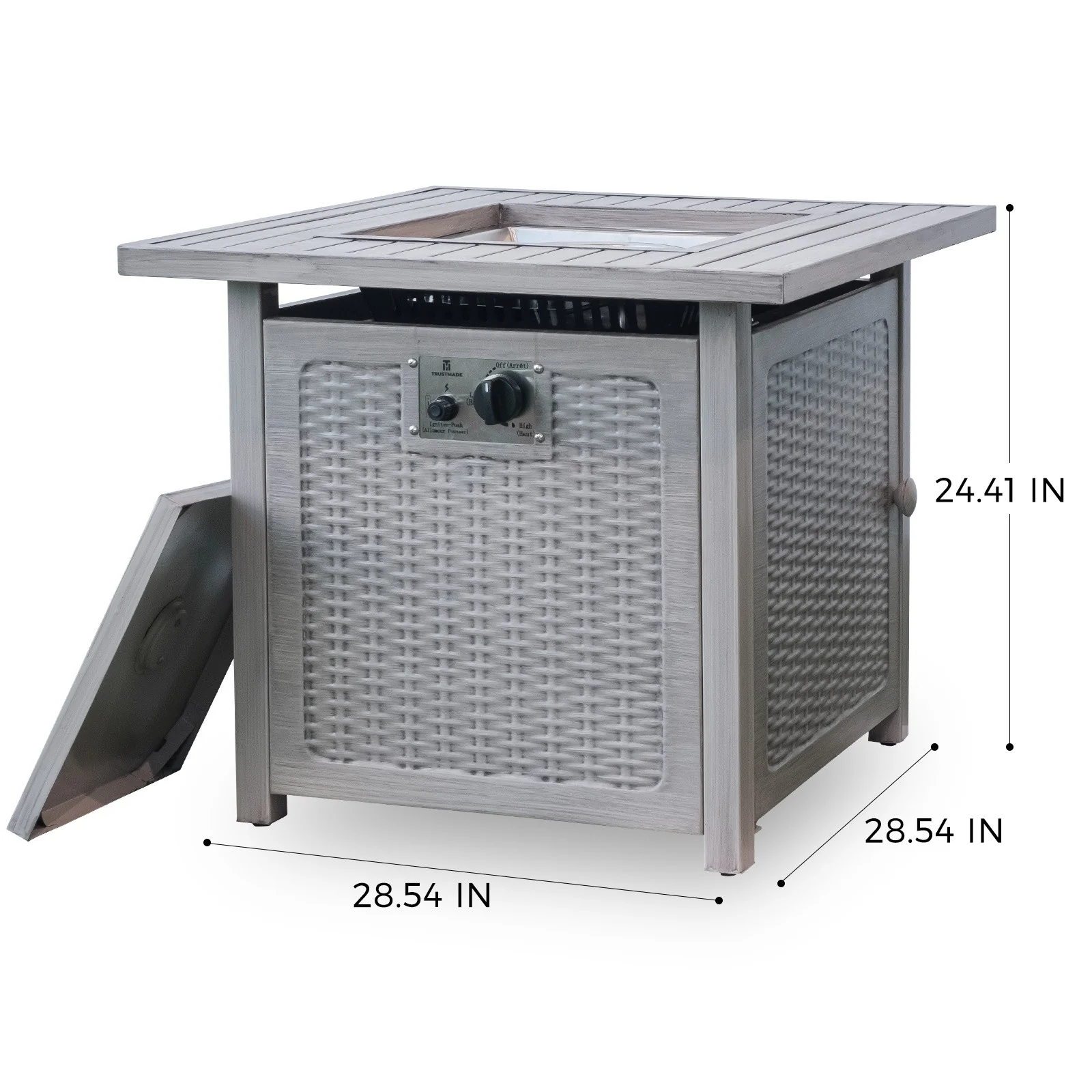 28" Ashy Gray Rattan Design Square Propane Fire Pit with Lava Rocks and Cover By Homeroots - Image 2