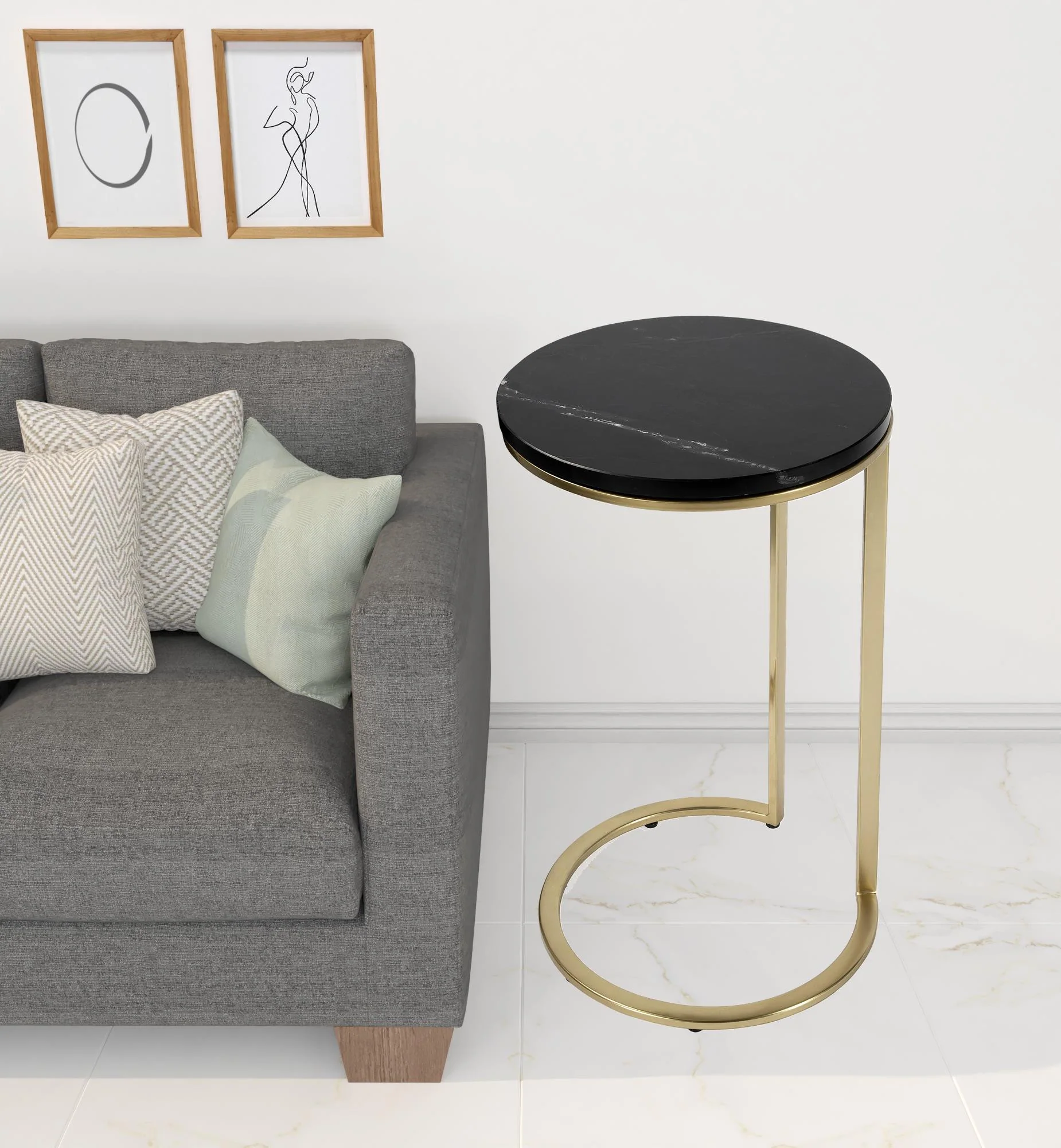 28" Black Marble Round End Table By Homeroots - Image 7