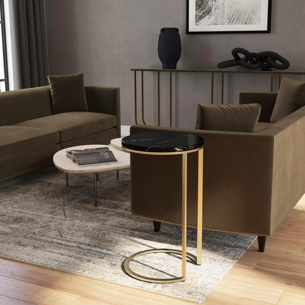 28" Black Marble Round End Table By Homeroots - Image 8