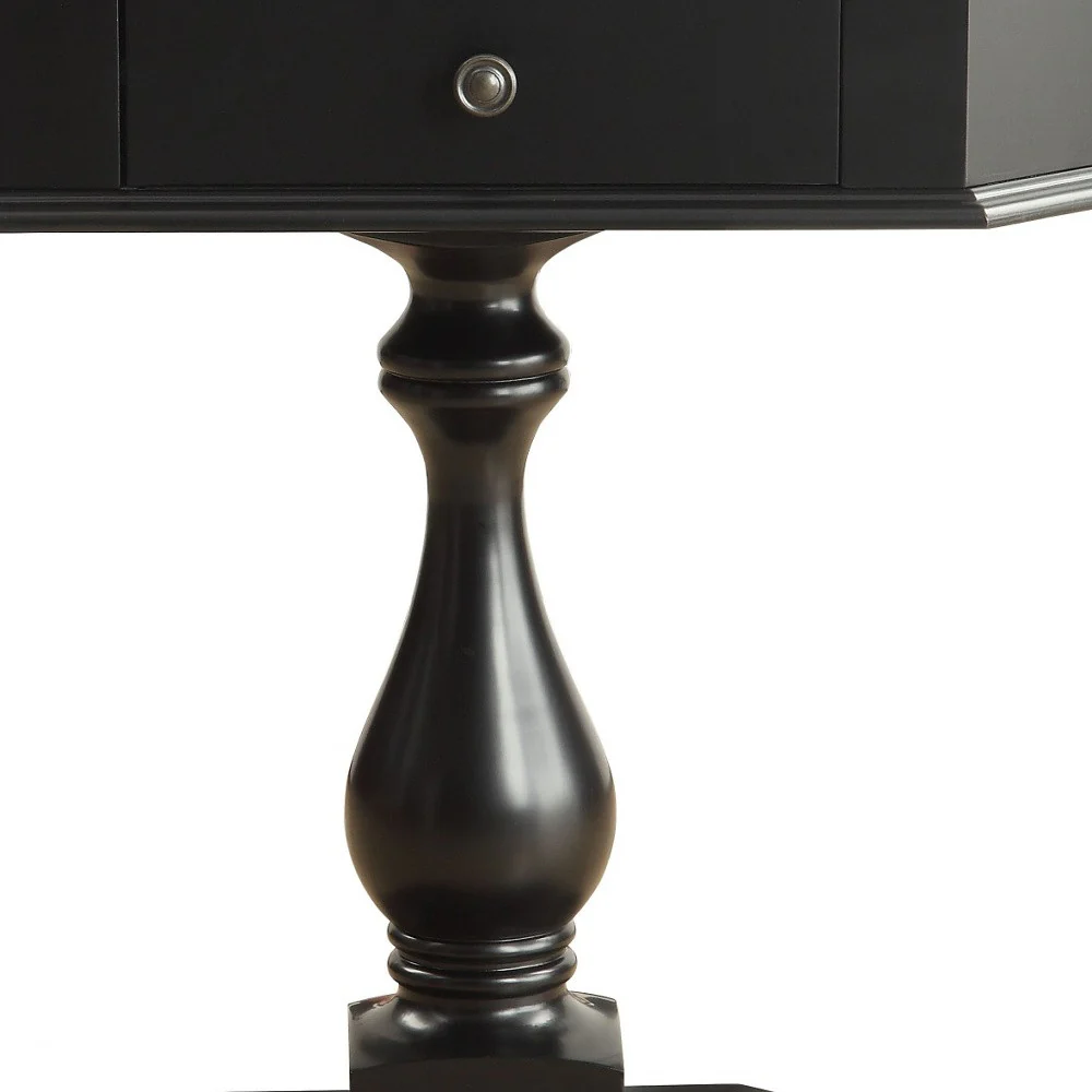 28" Black Solid and Manufactured Wood Octagon Pedestal Console Table By Homeroots - Image 3