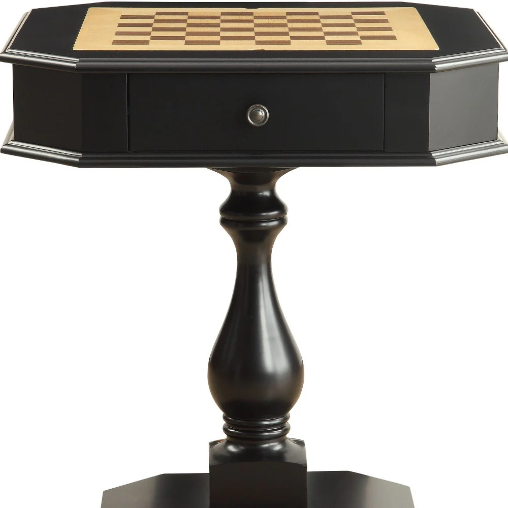 28" Black Solid and Manufactured Wood Octagon Pedestal Console Table By Homeroots - Image 4