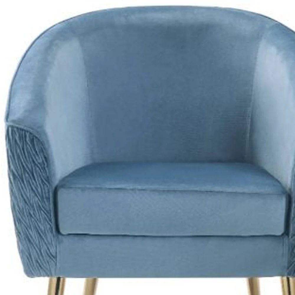 28" Blue Velvet And Gold Ikat Barrel Chair By Homeroots - Image 3
