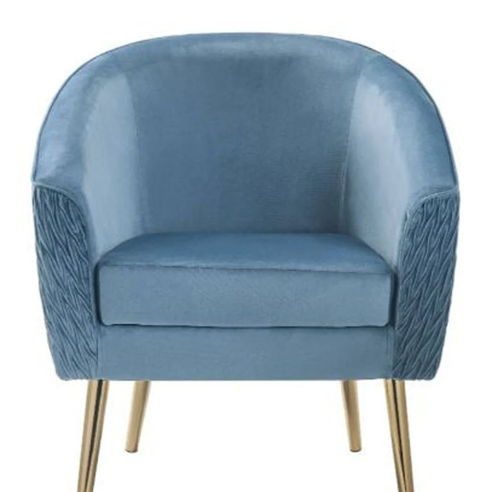 28" Blue Velvet And Gold Ikat Barrel Chair By Homeroots - Image 4
