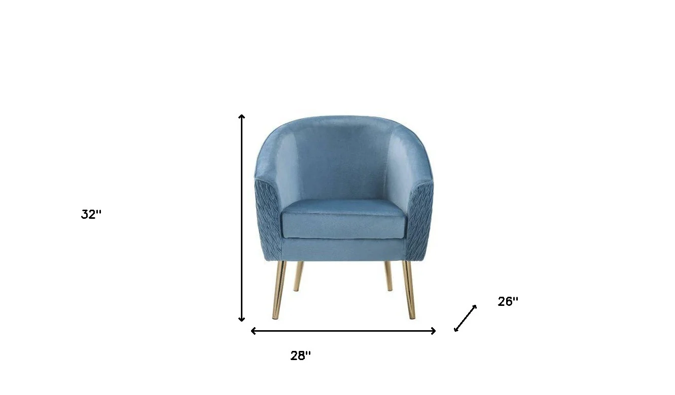 28" Blue Velvet And Gold Ikat Barrel Chair By Homeroots - Image 5