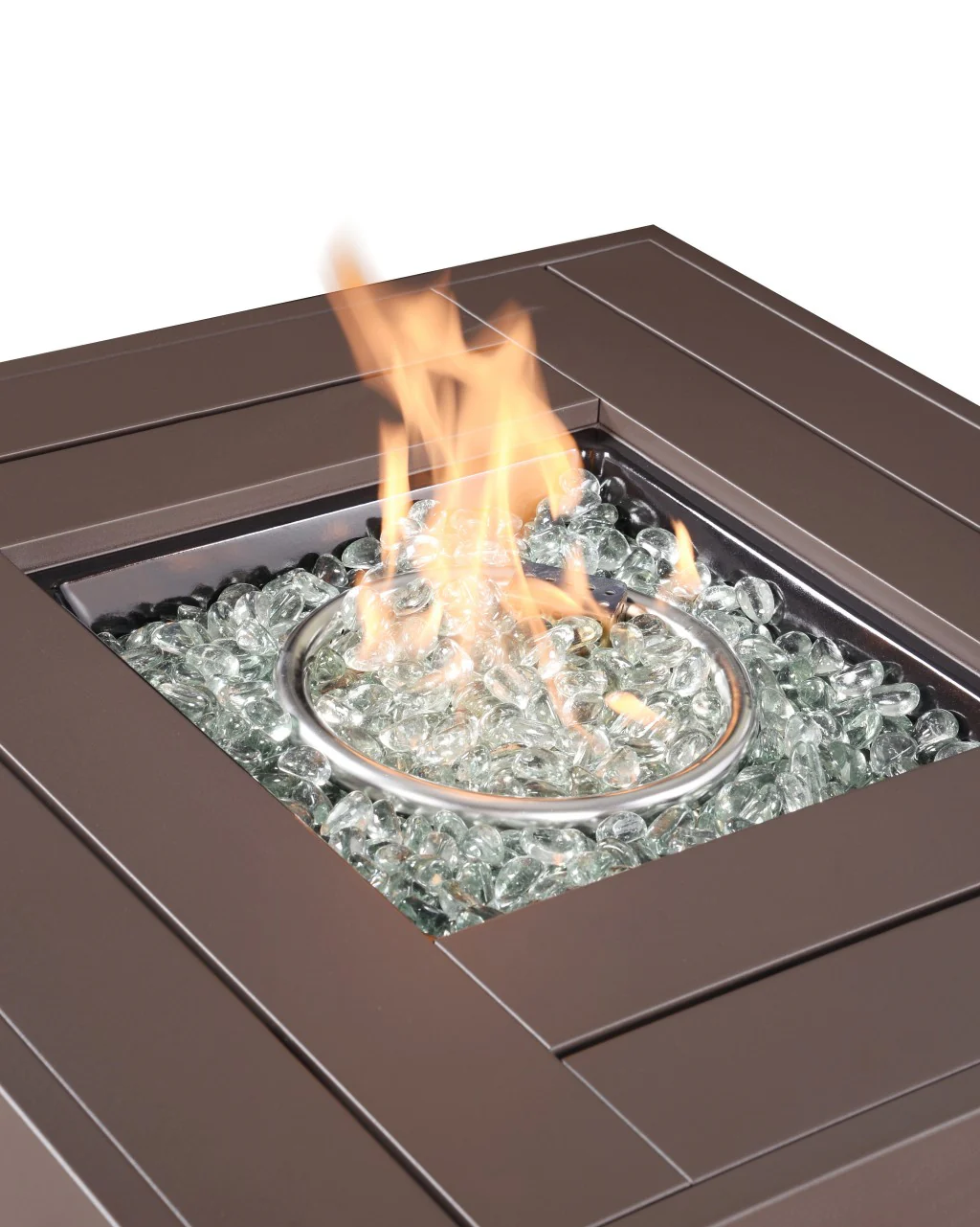 28" Brown Faux Rattan Design Square Propane Fire Pit with Glass Bead Rocks By Homeroots - Image 3