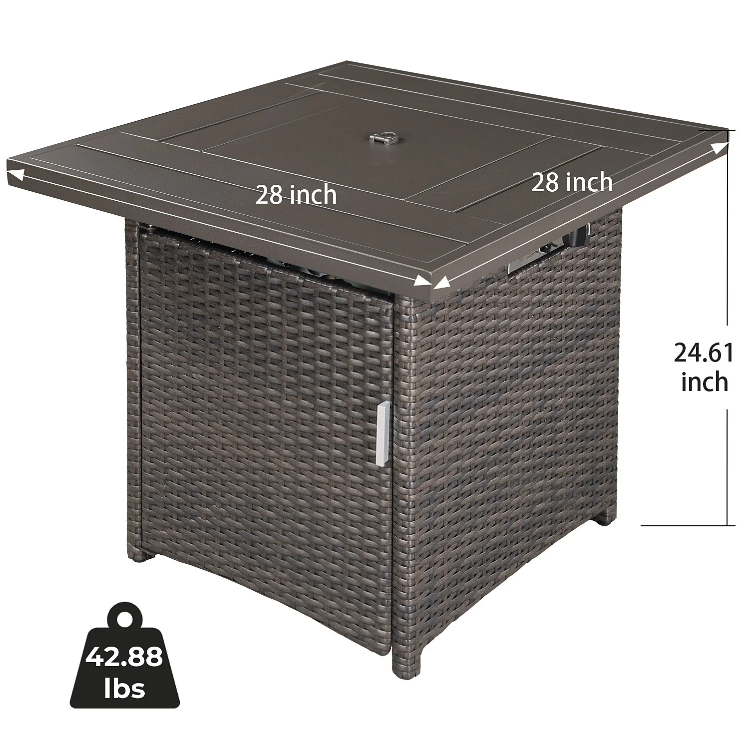 28" Brown Faux Rattan Design Square Propane Fire Pit with Glass Bead Rocks By Homeroots - Image 6