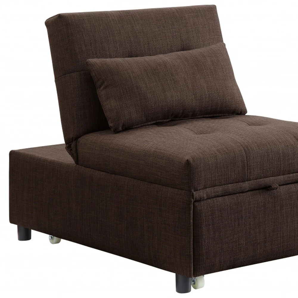 28" Brown Linen And Black Sleeper Sofa By Homeroots - Image 4