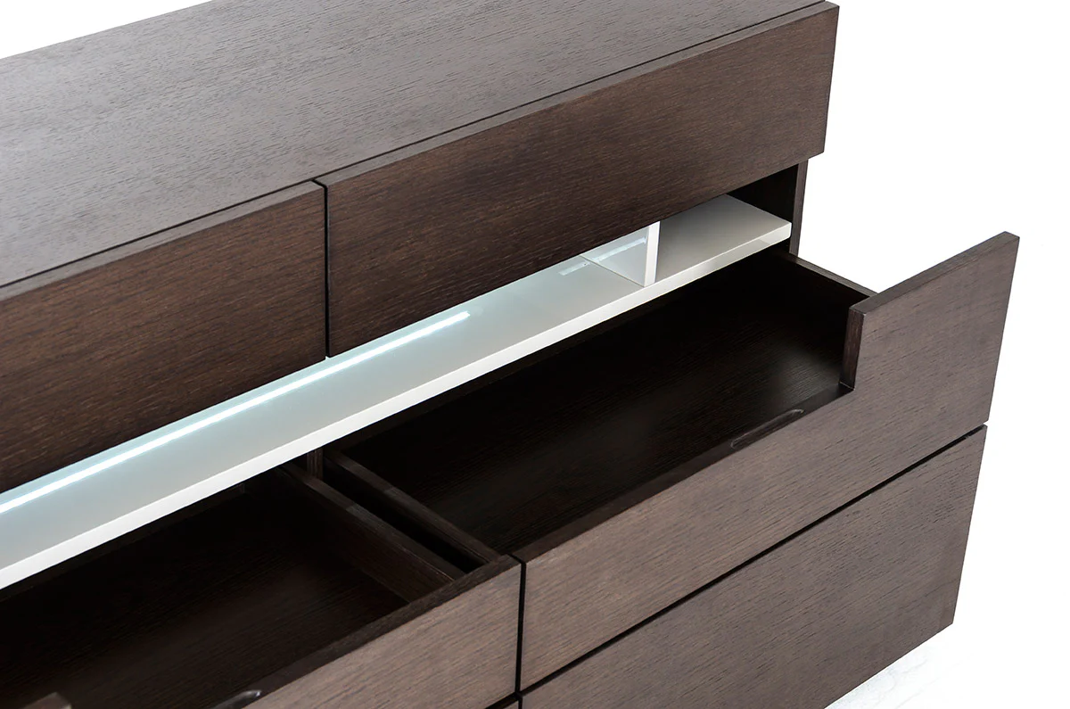28' Brown Oak And Grey Mdf Dresser With Led Lights By Homeroots - Image 2